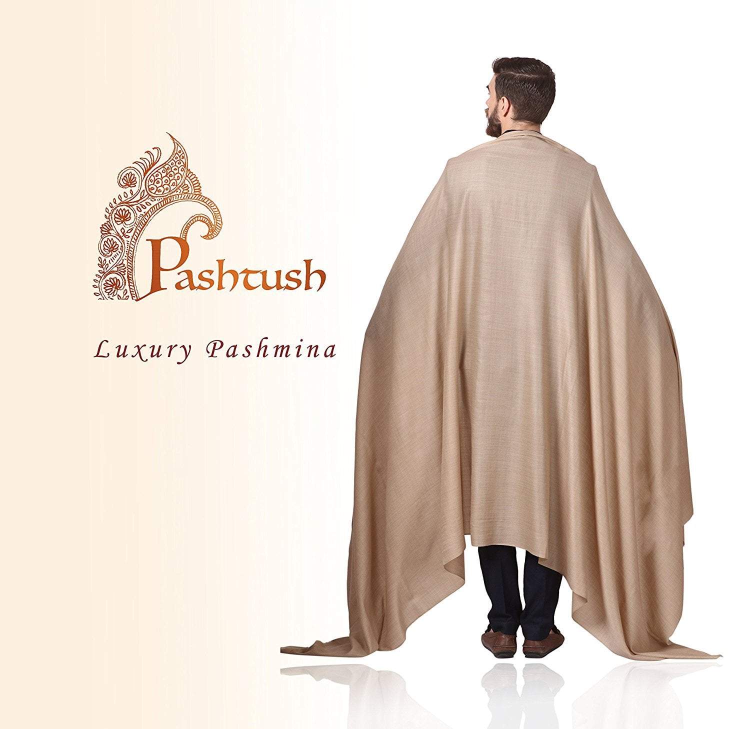 Pashtush Mens Blended Wool Ring Shawl, Blended Wool, Light Weight, Beige - Image 3