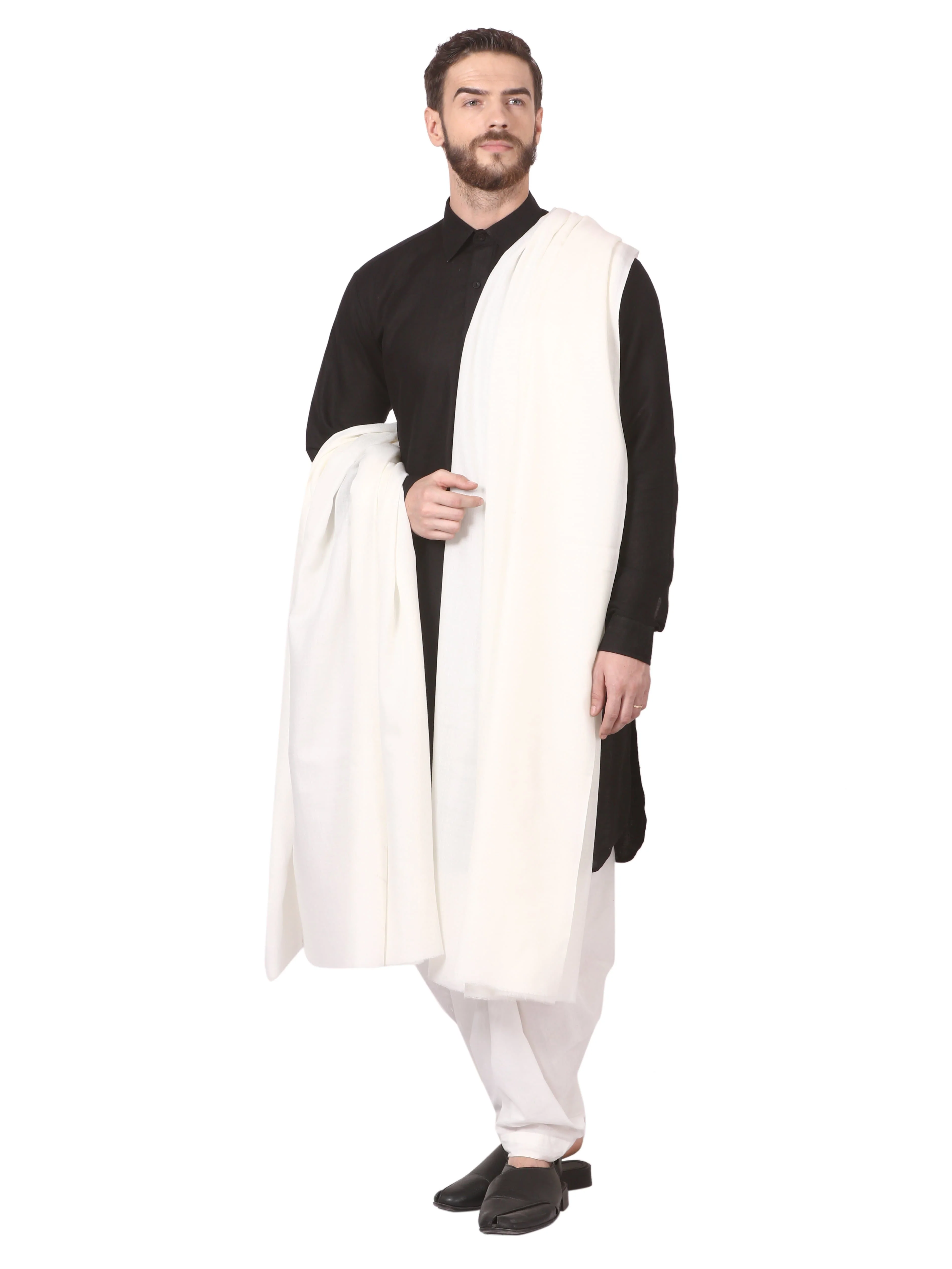 Pashtush Mens Blended Wool Ring Shawl, Blended Wool, Light Weight,White - Image 4
