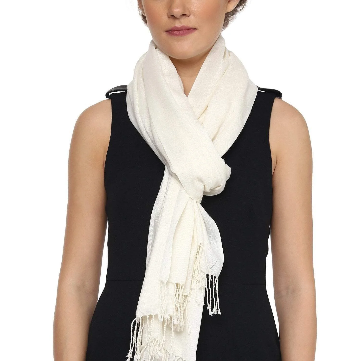 Pashtush Womens Scarf, Stole Jacquard, Paisley, White - Image 3