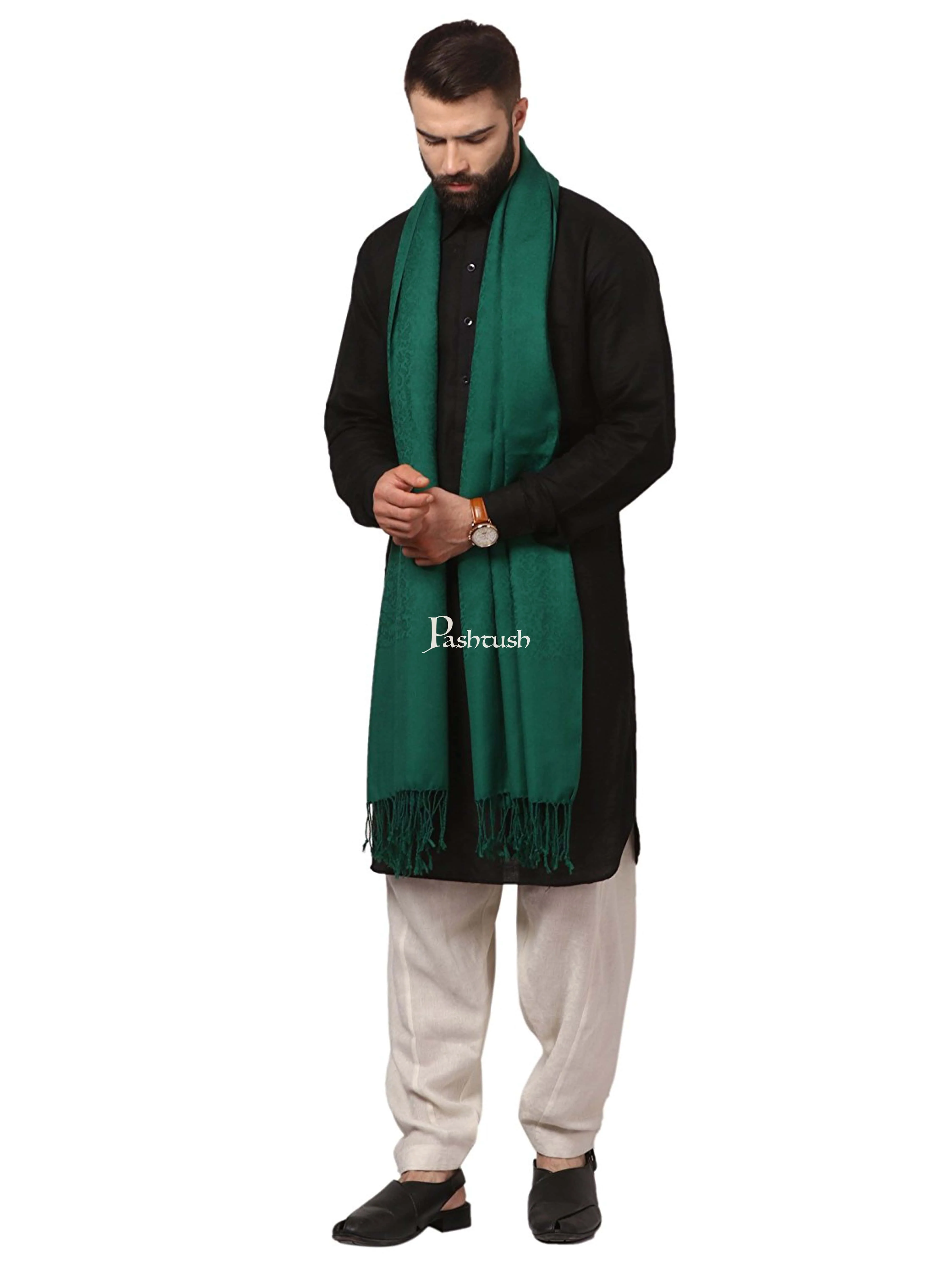 Pashtush Mens Fine Wool Jacquard Muffler - Bottle Green - Image 4