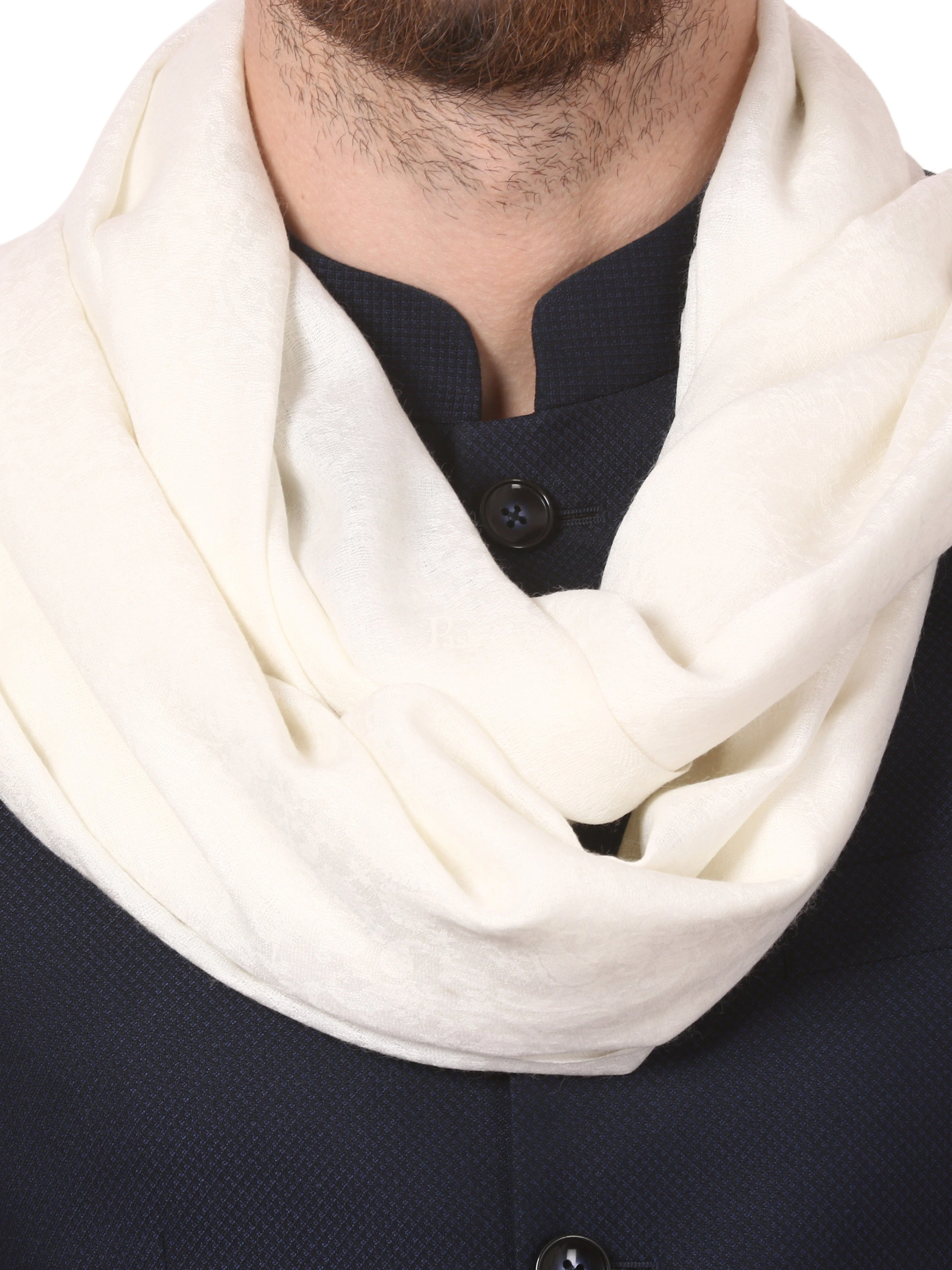 Pashtush Mens Fine Wool Jacquard Muffler - Ivory - Image 3