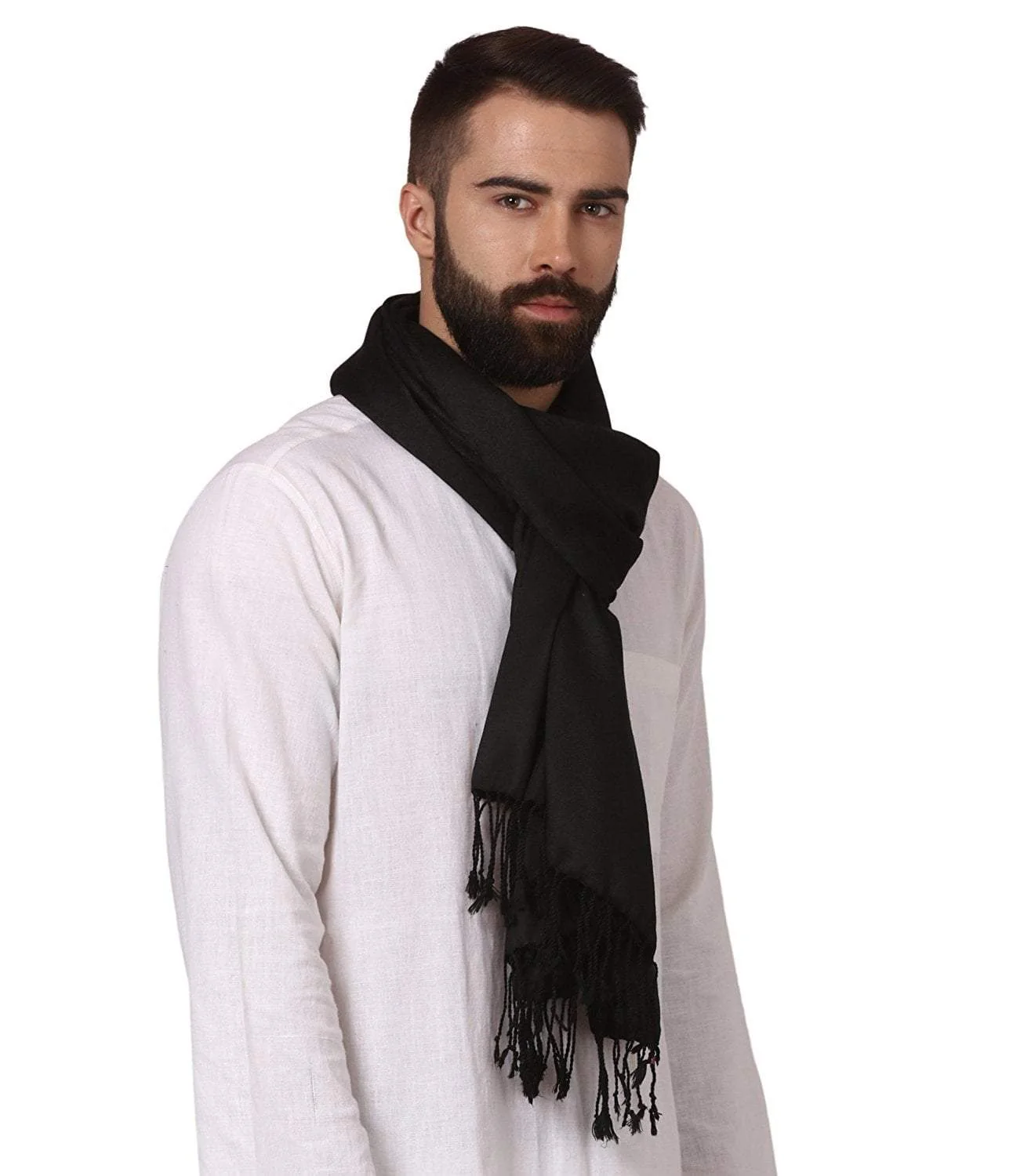 Pashtush Mens Fine Wool Jacquard Scarf - Rich Black - Image 6