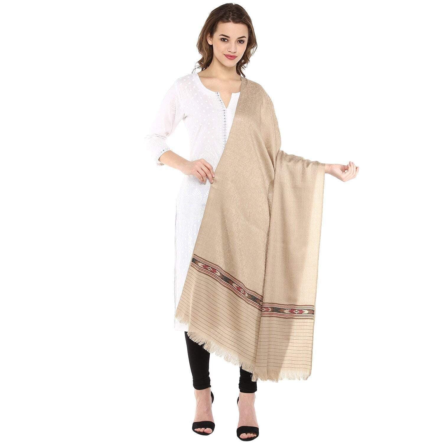 Pashtush Womens Aztec Weave Shawl From Himachal, TAUPE - Image 3