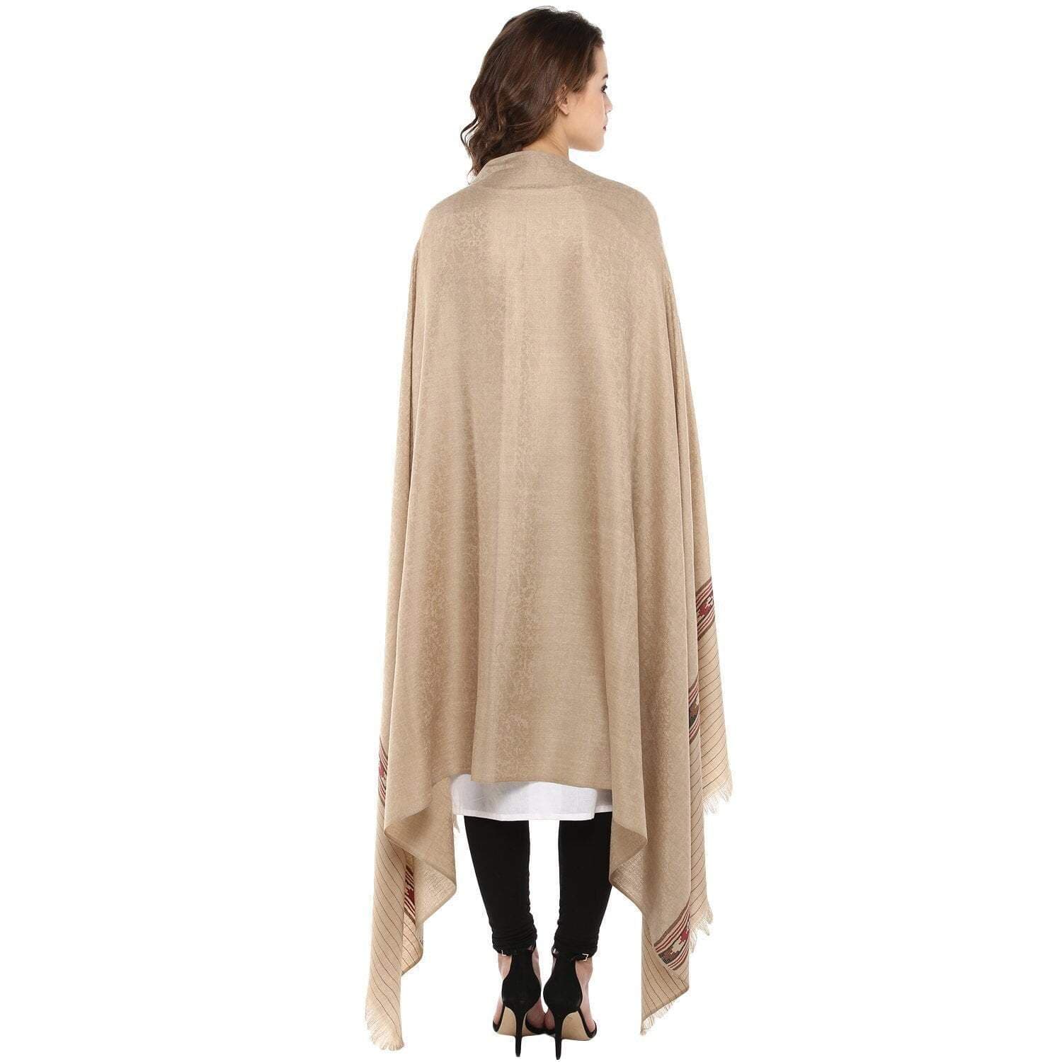Pashtush Womens Aztec Weave Shawl From Himachal, TAUPE - Image 4