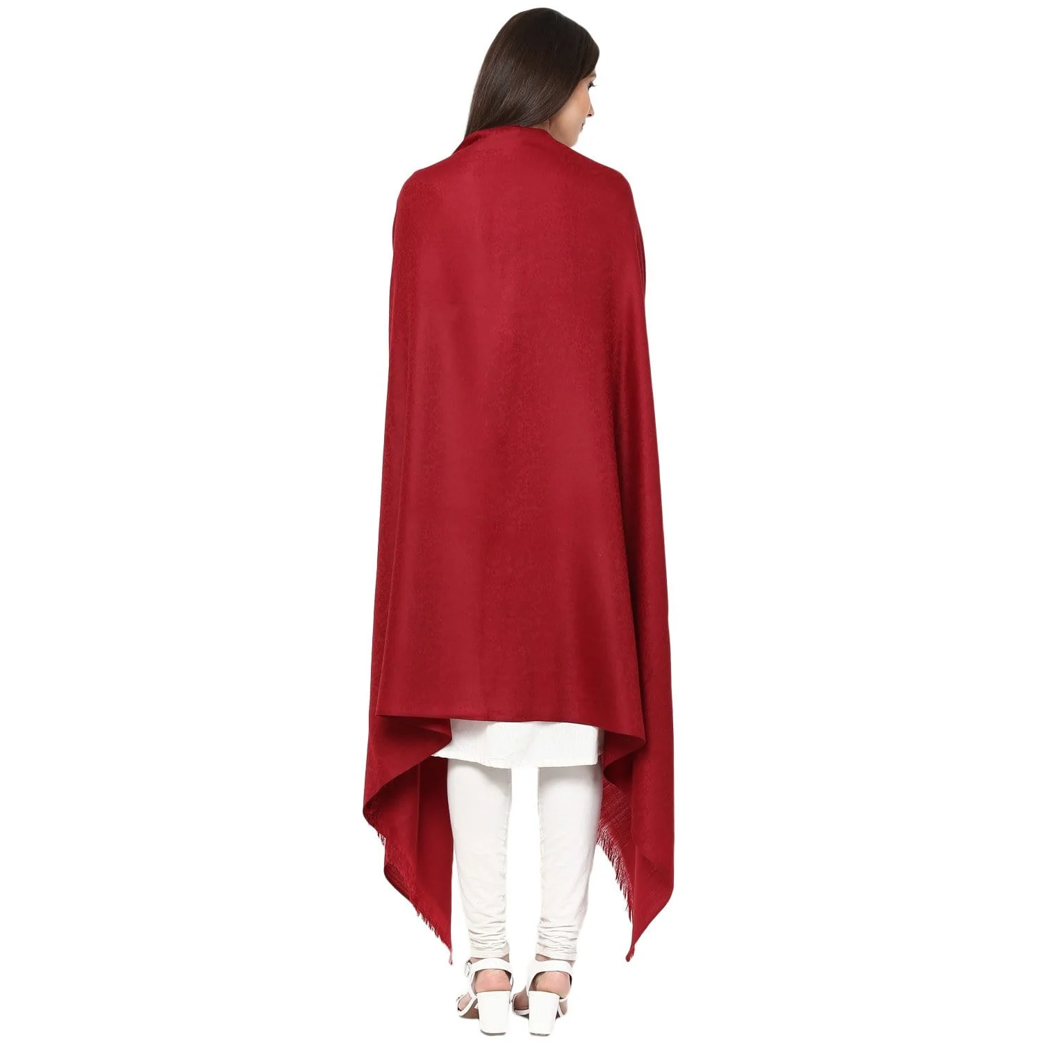 Pashtush Self Paisley Weave Shawl, Fine Wool, Maroon - Image 3