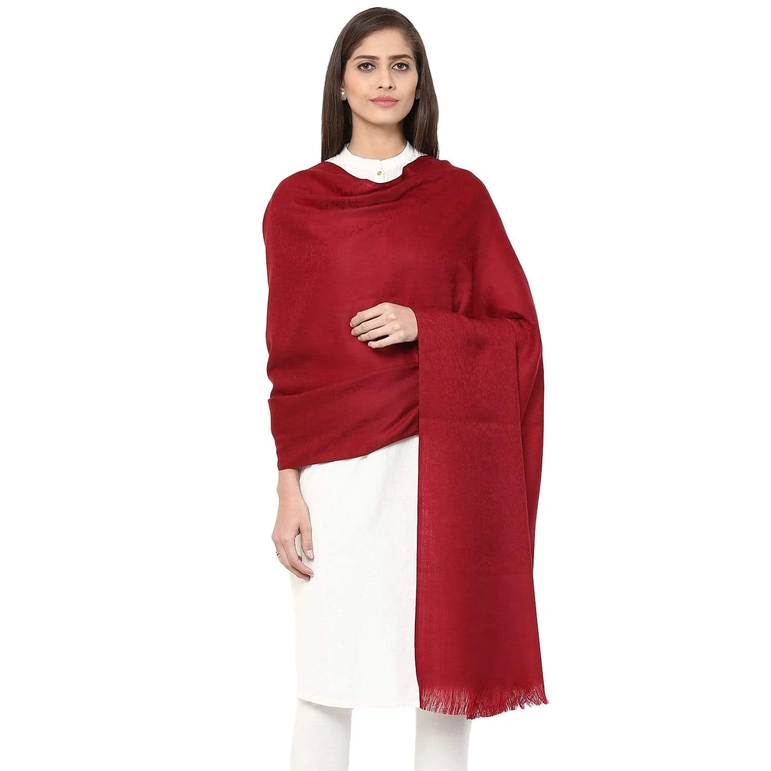 Pashtush Self Paisley Weave Shawl, Fine Wool, Maroon - Image 4