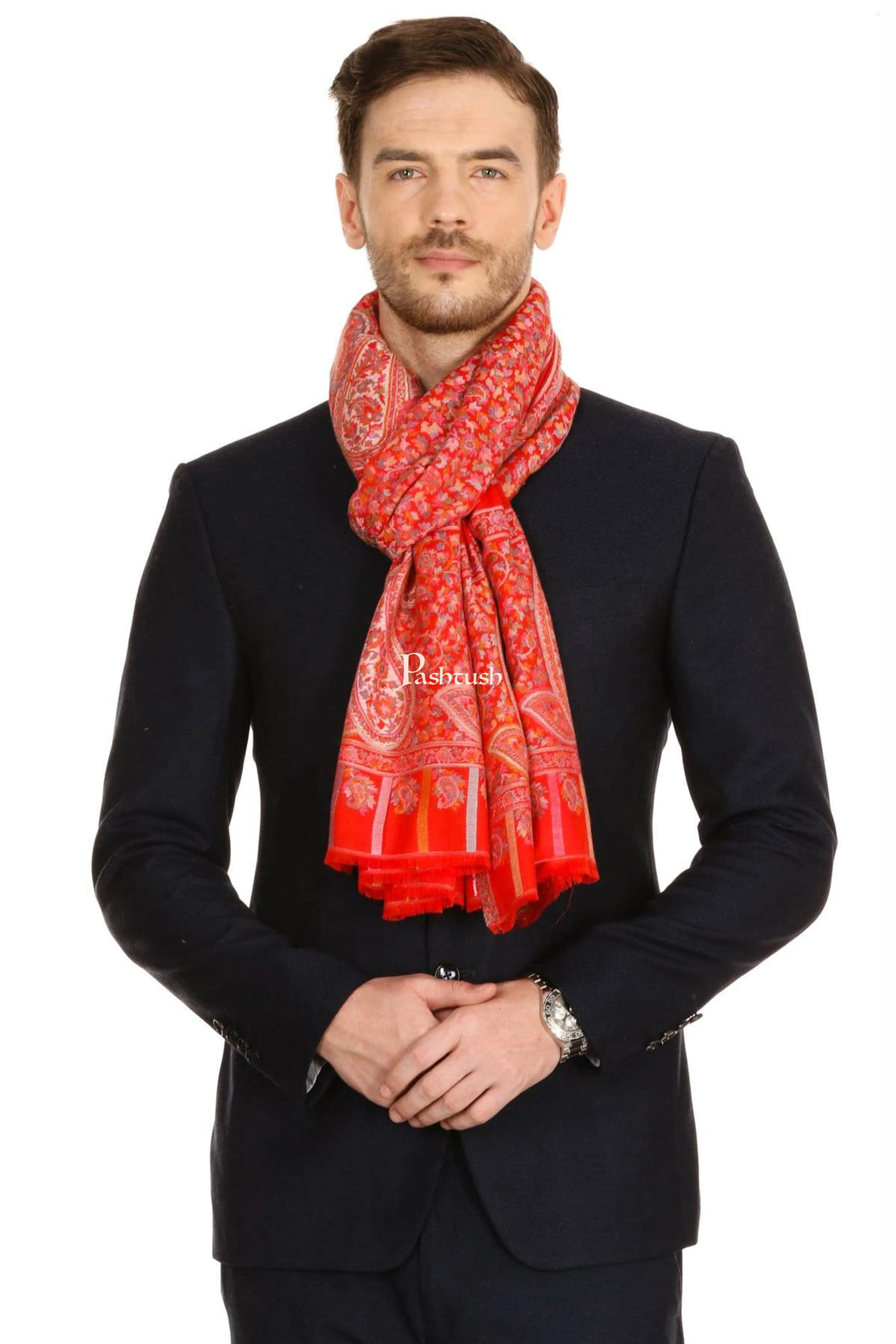 Pashtush Mens Ethnic Fine Extra Soft Stole (70 X 200 Cm ) Red - Image 3
