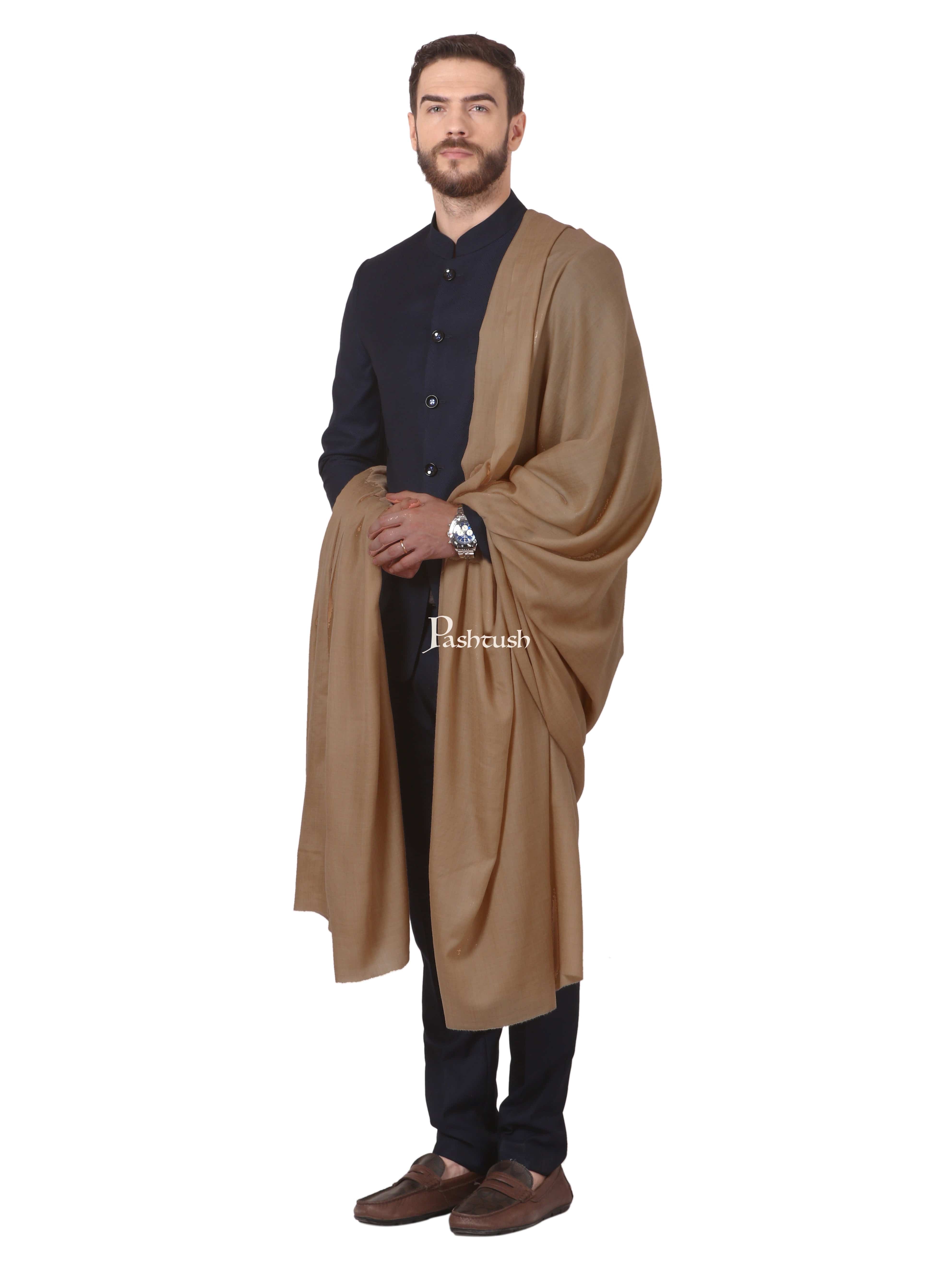 Pashtush Mens 100% Certified Pure Wool Super Fine Ring Shawl, Full Size Taupe - Image 4