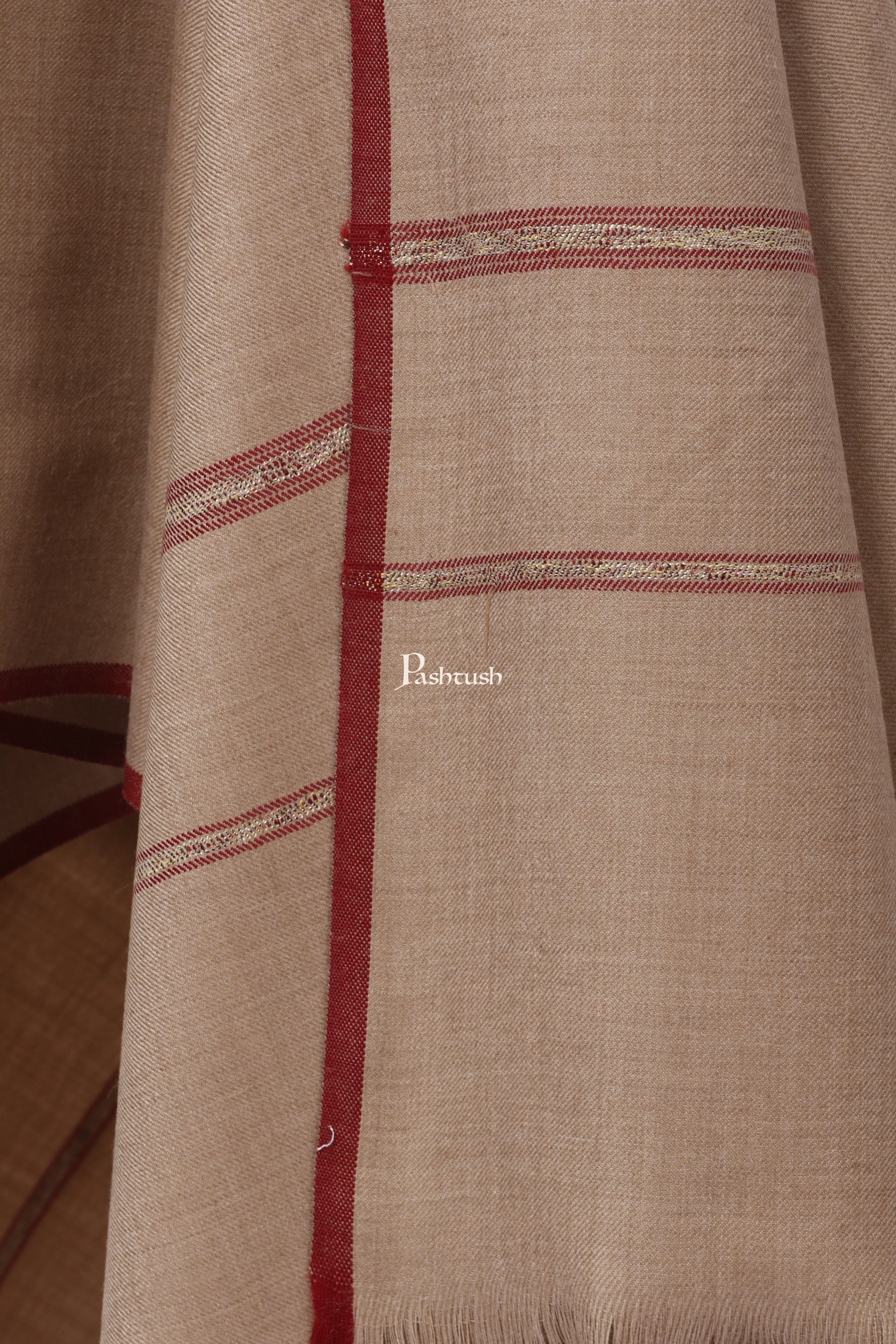 Pashtush Mens Thick Shawl Gents Lohi Woven Kinauri Design, Beige - Image 3