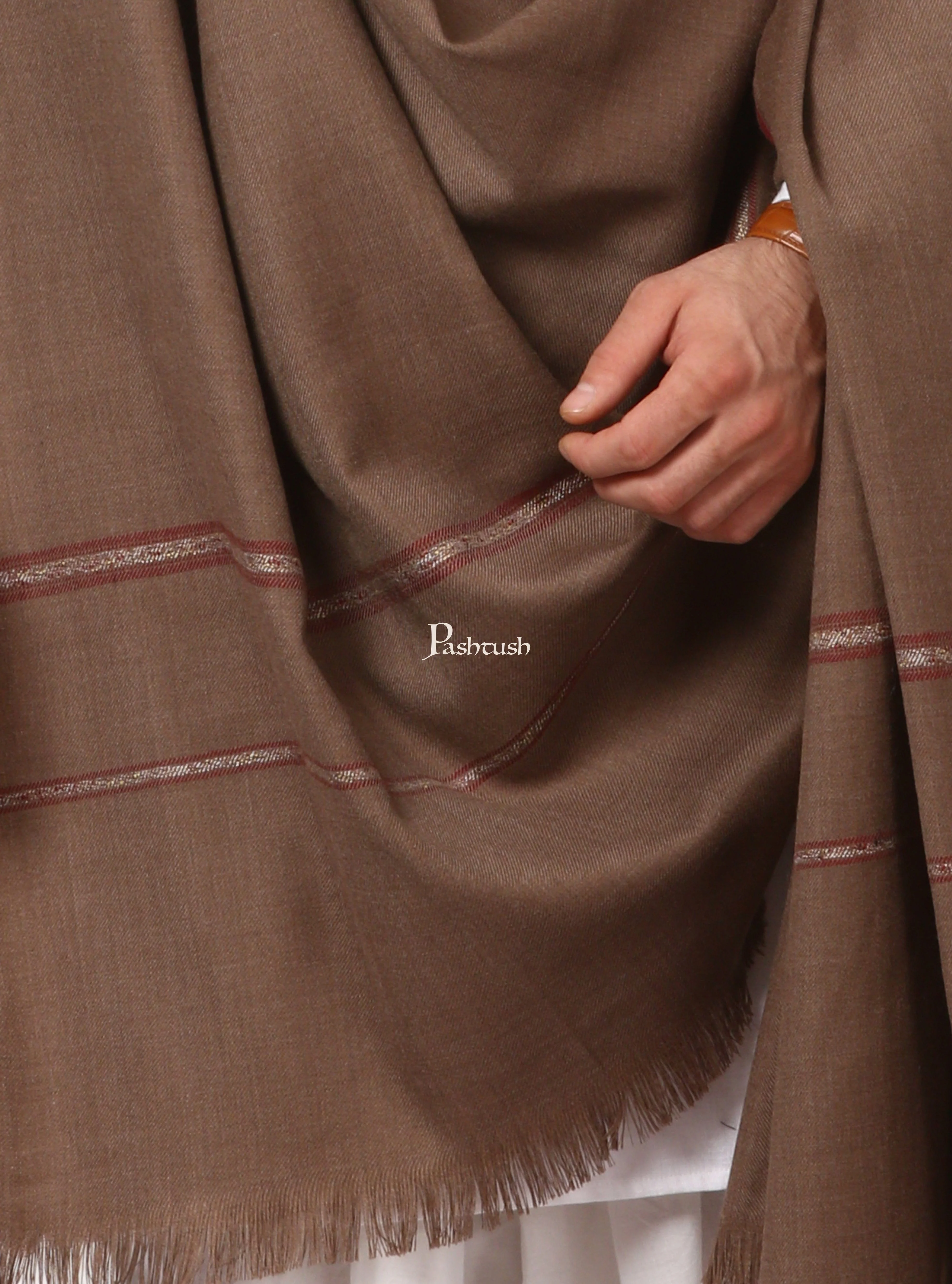 Pashtush Mens Thick Shawl Gents Lohi Woven Kinauri Design Fine Wool Full Size, Taupe - Image 5