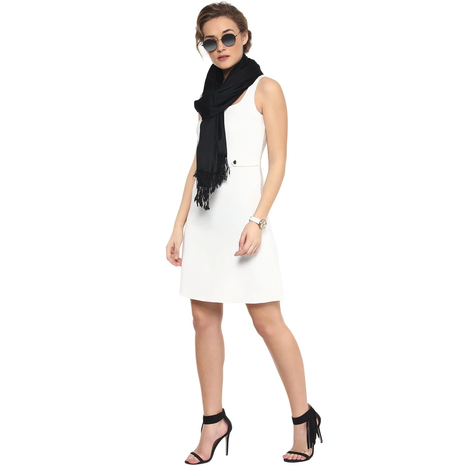 Pashtush Womens Stole, Fine Wool Scarf, Paisley Jacquard Weave, Black - Image 4