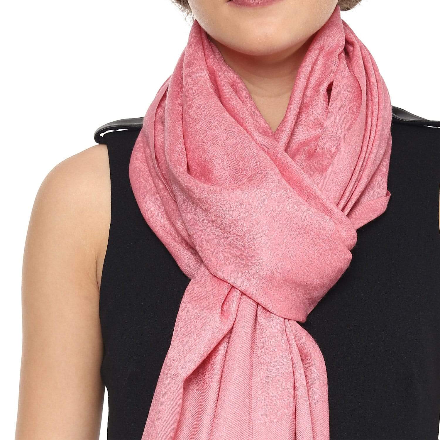 Pashtush Womens Stole, Fine Wool Scarf, Paisley Jacquard Weave, Soft Pink - Image 4