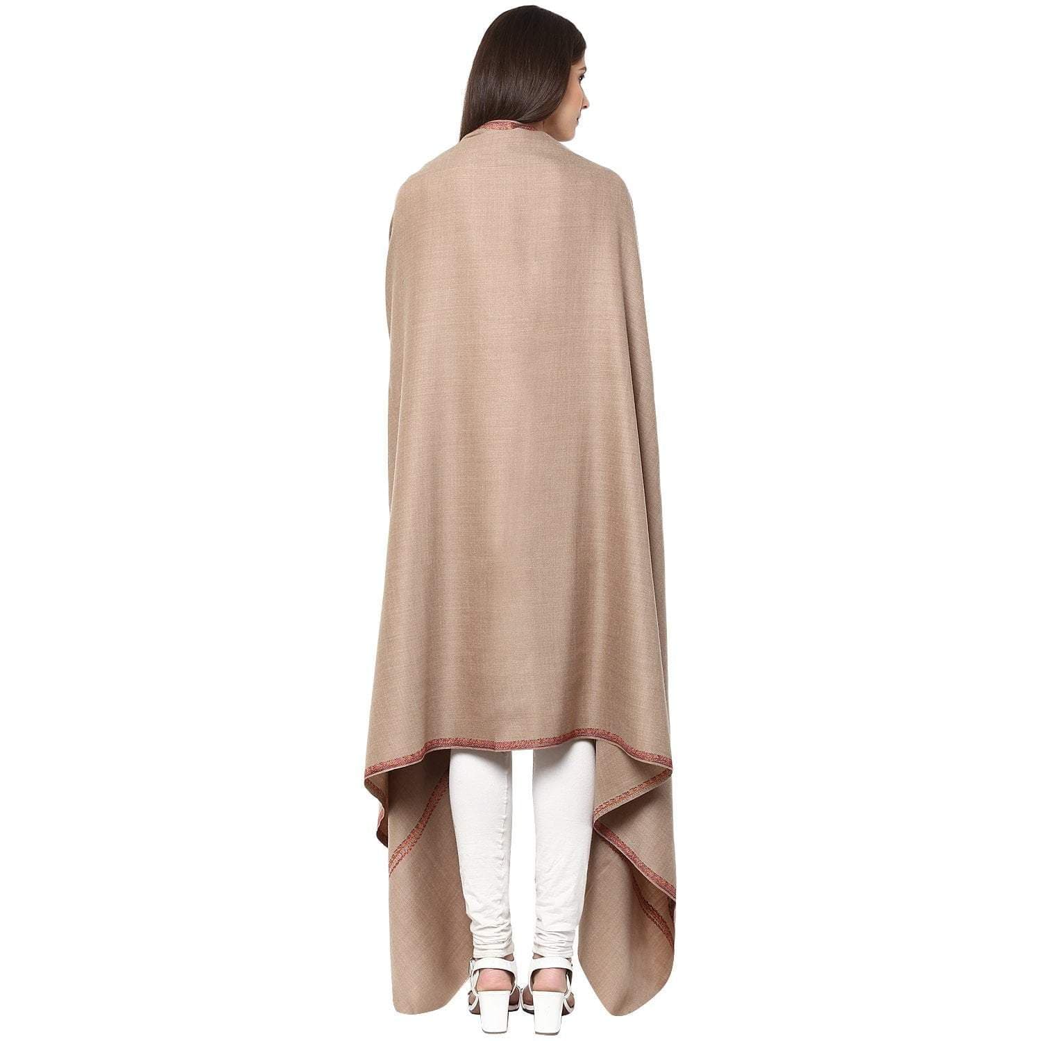 Pashtush Womens Kashmiri Hand Embroidery Shawl, Woollen, Kingri Design, Taupe - Image 3