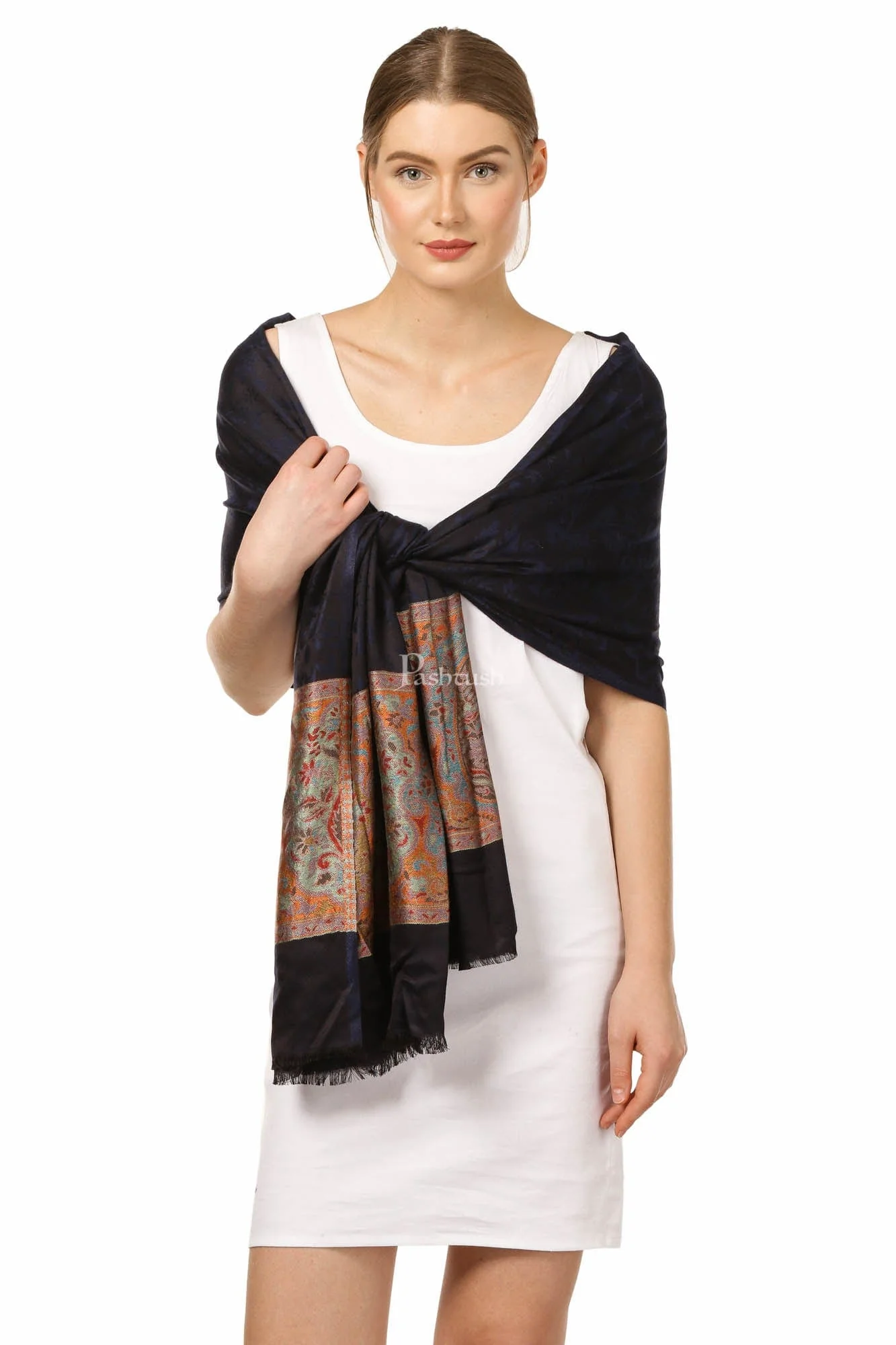 Pashtush Womens Bamboo Scarf, Woven Paisley Soft And Natural,Black - Image 3