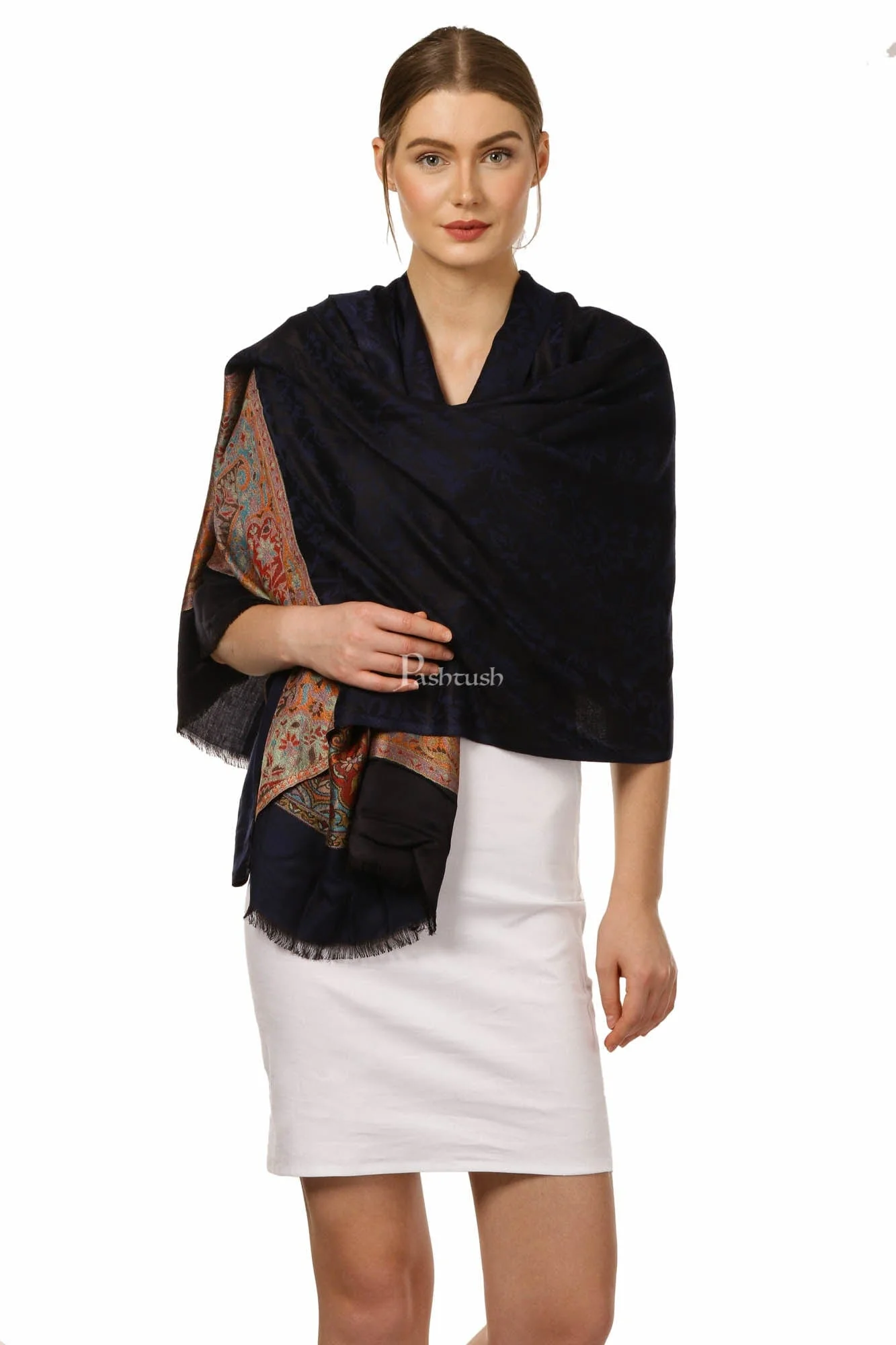 Pashtush Womens Bamboo Scarf, Woven Paisley Soft And Natural,Black - Image 4