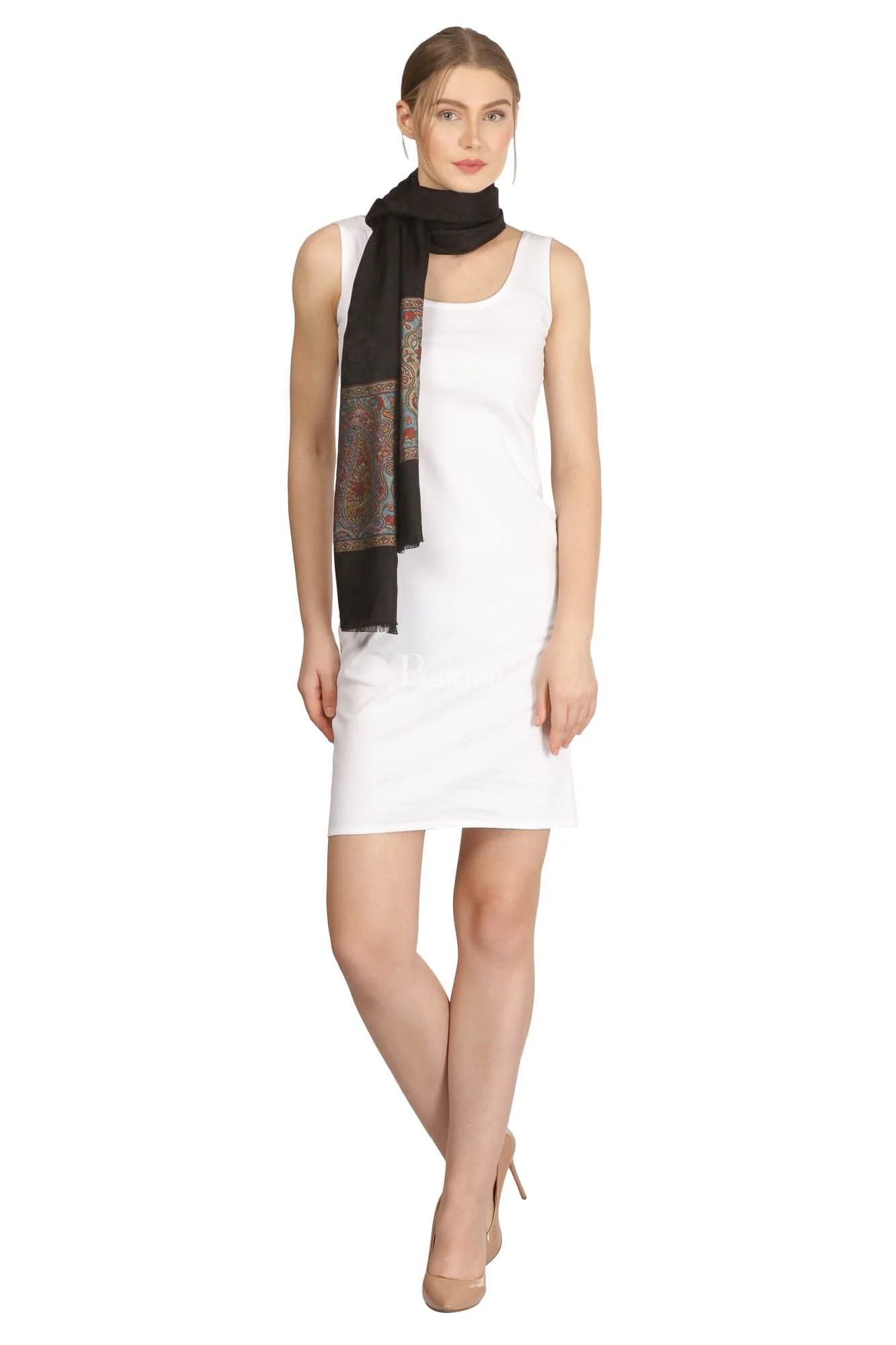 Pashtush Womens Bamboo Scarf, Woven Paisley Soft And Natural,Black - Image 5