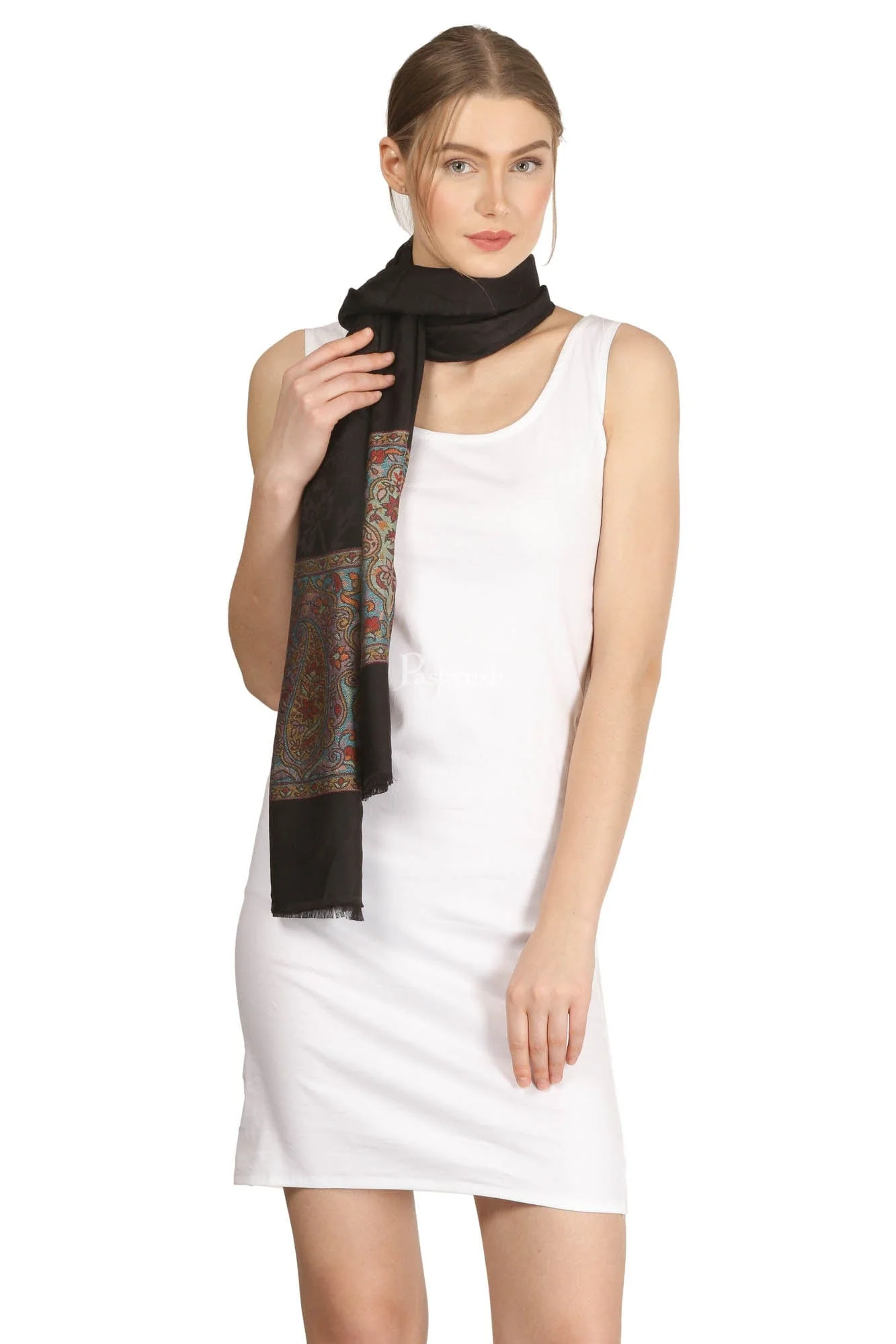 Pashtush Womens Bamboo Scarf, Woven Paisley Soft And Natural,Black - Image 6