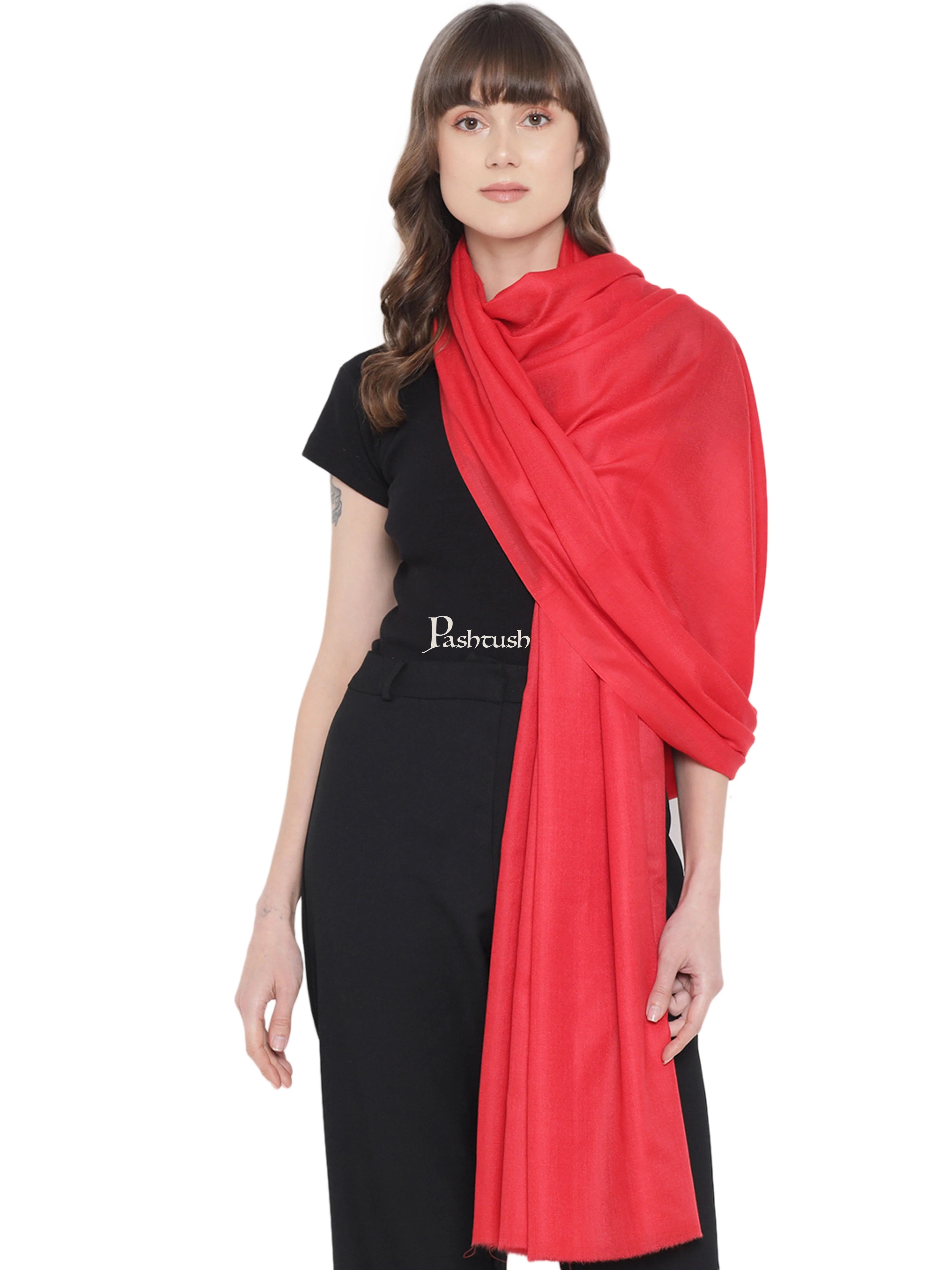 Pashtush Womens Fine Wool Shawl, Extra Soft, Basics Solid, Scarlet Red - Image 3
