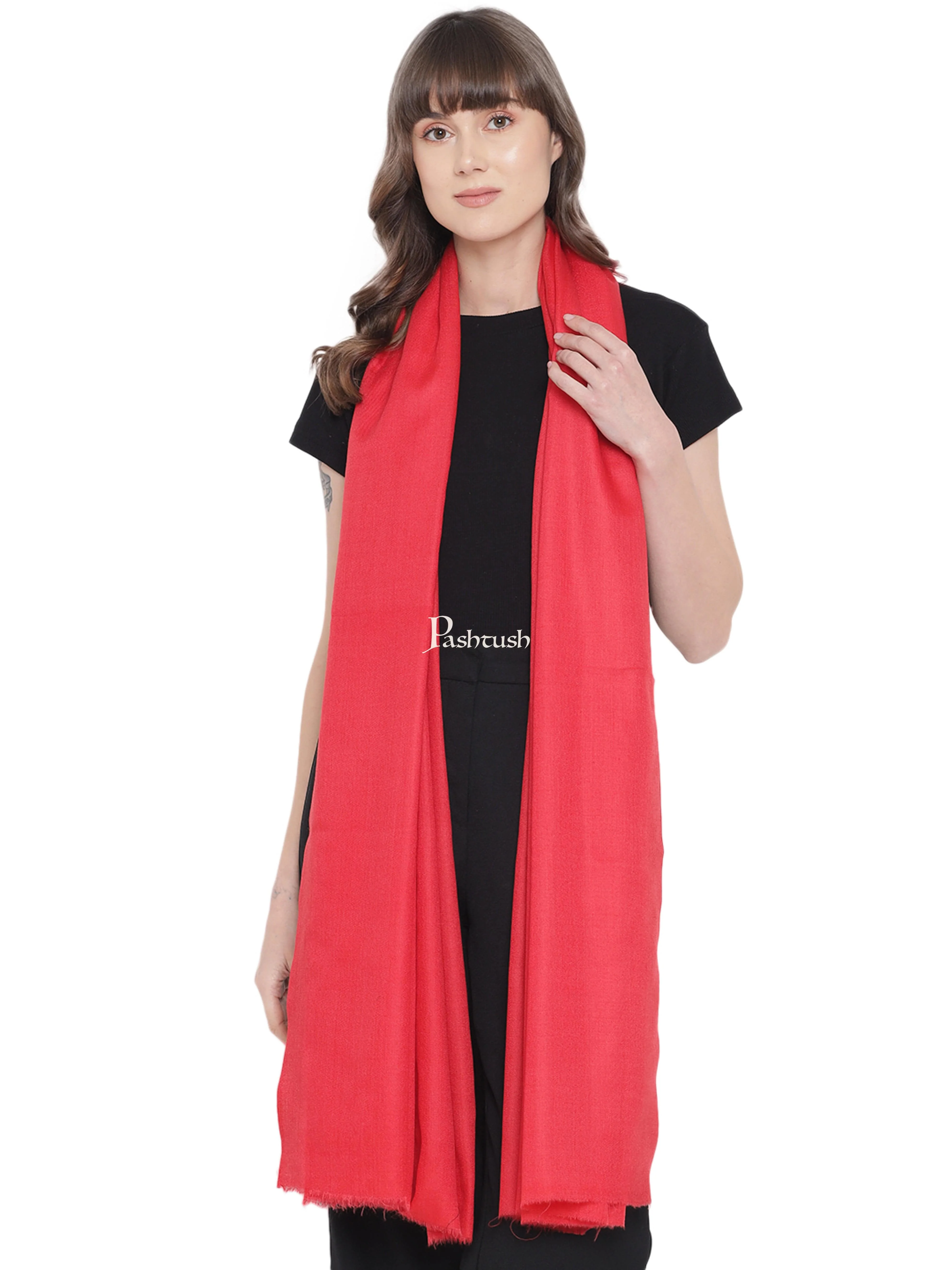 Pashtush Womens Fine Wool Shawl, Extra Soft, Basics Solid, Scarlet Red - Image 5