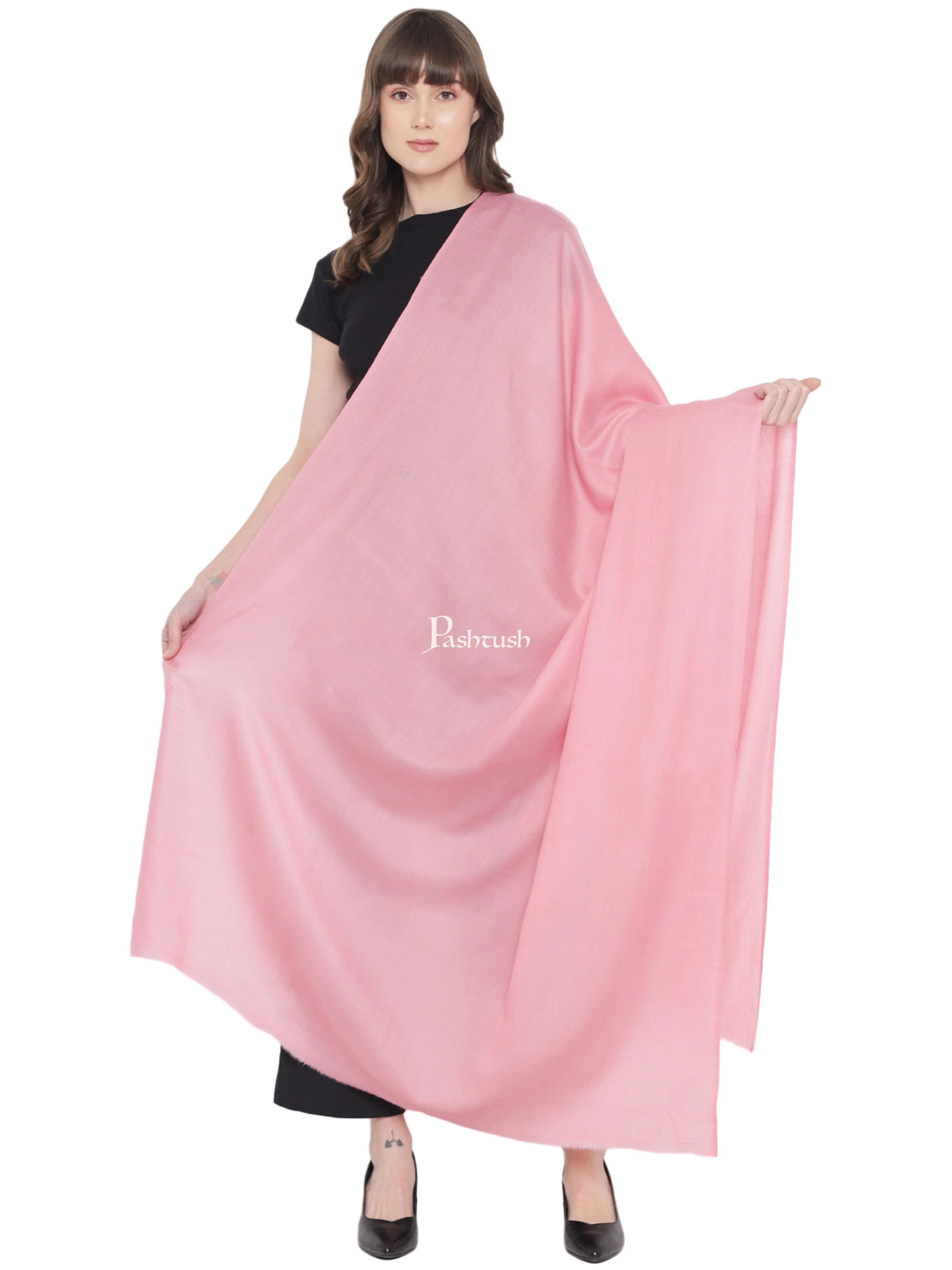 Pashtush Womens Fine Wool Shawl, Basics, Extra Soft Warm Light Weight, Solid Blush Pink - Image 3
