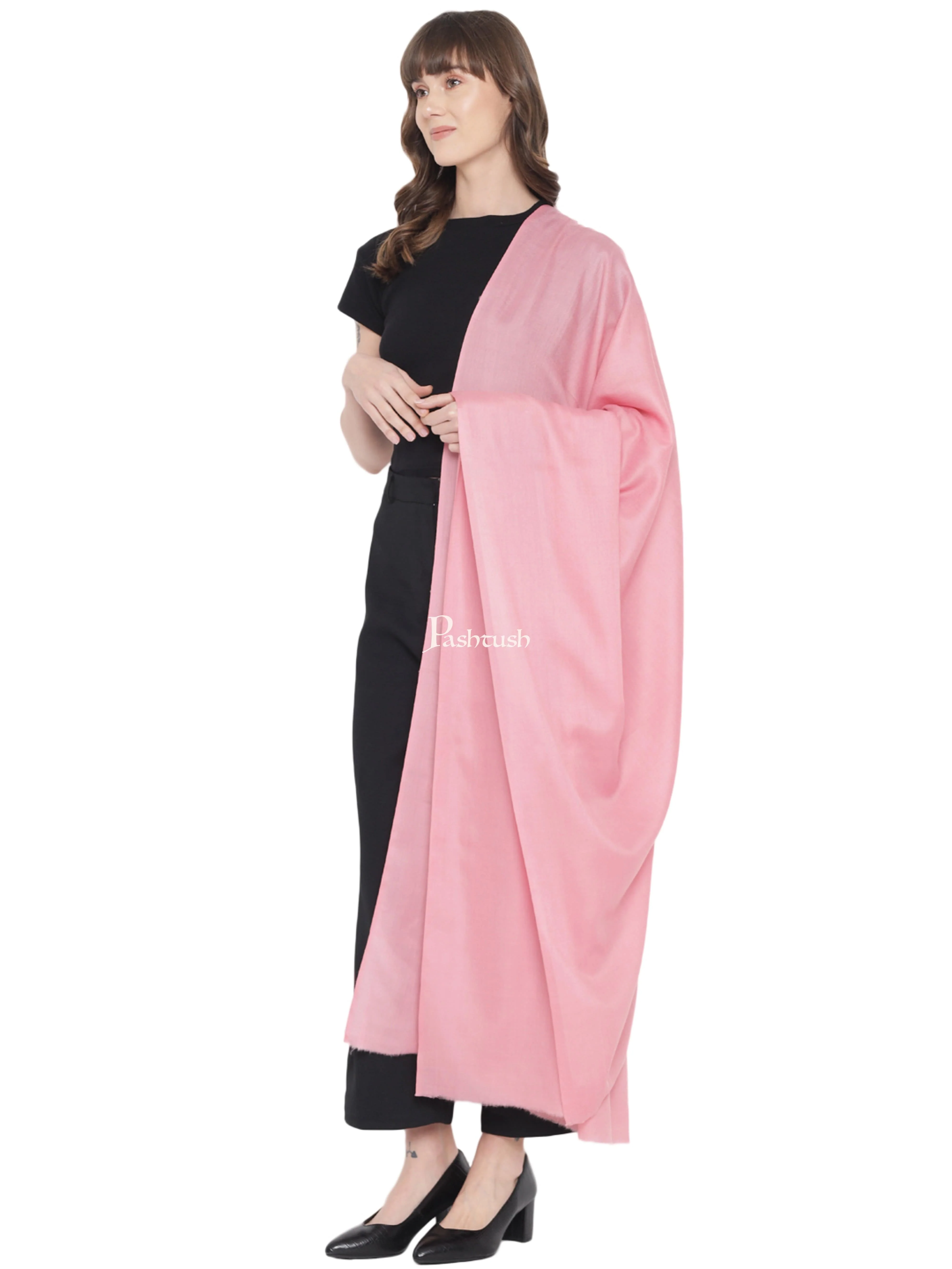 Pashtush Womens Fine Wool Shawl, Basics, Extra Soft Warm Light Weight, Solid Blush Pink - Image 4