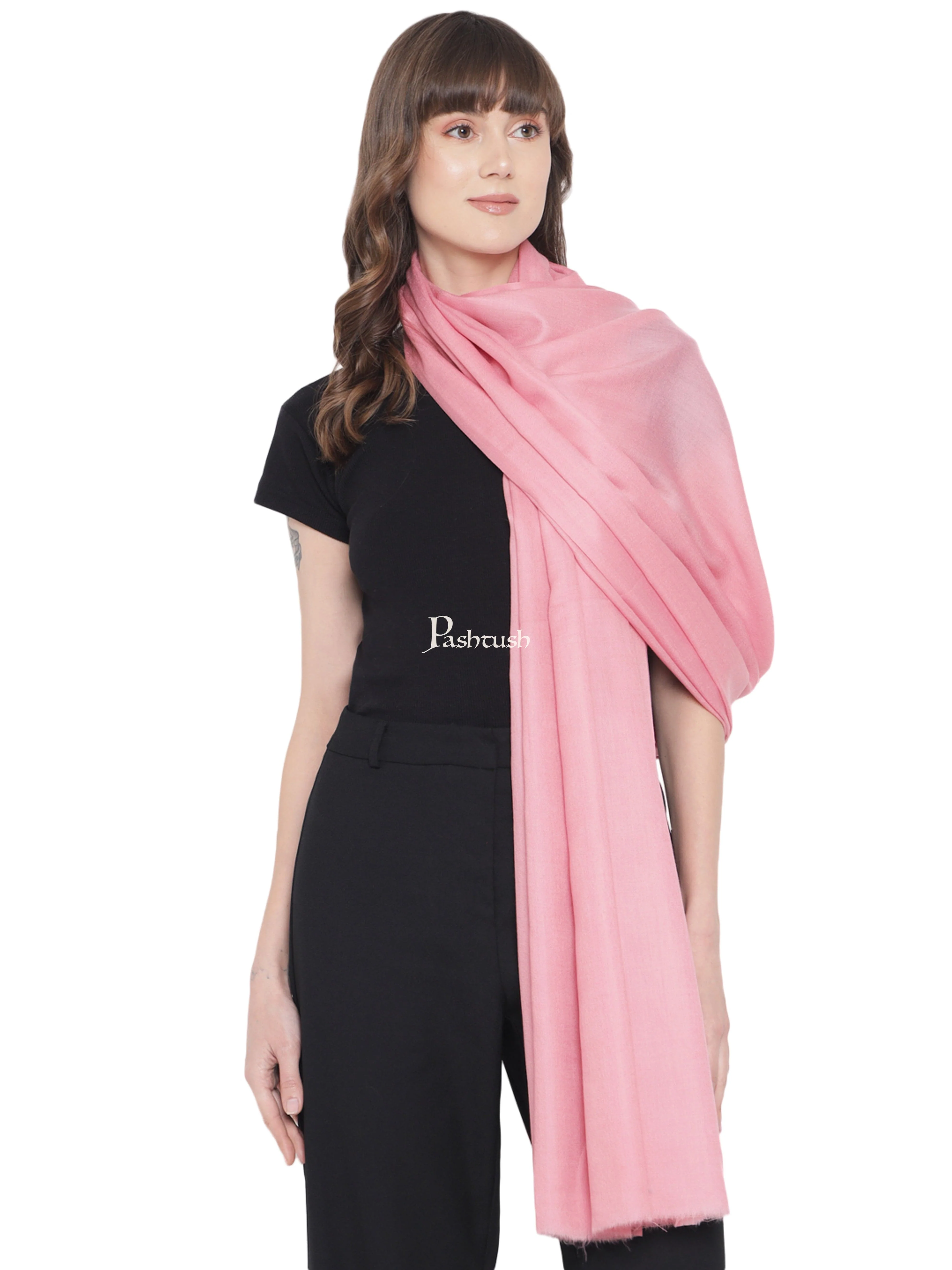 Pashtush Womens Fine Wool Shawl, Basics, Extra Soft Warm Light Weight, Solid Blush Pink - Image 5