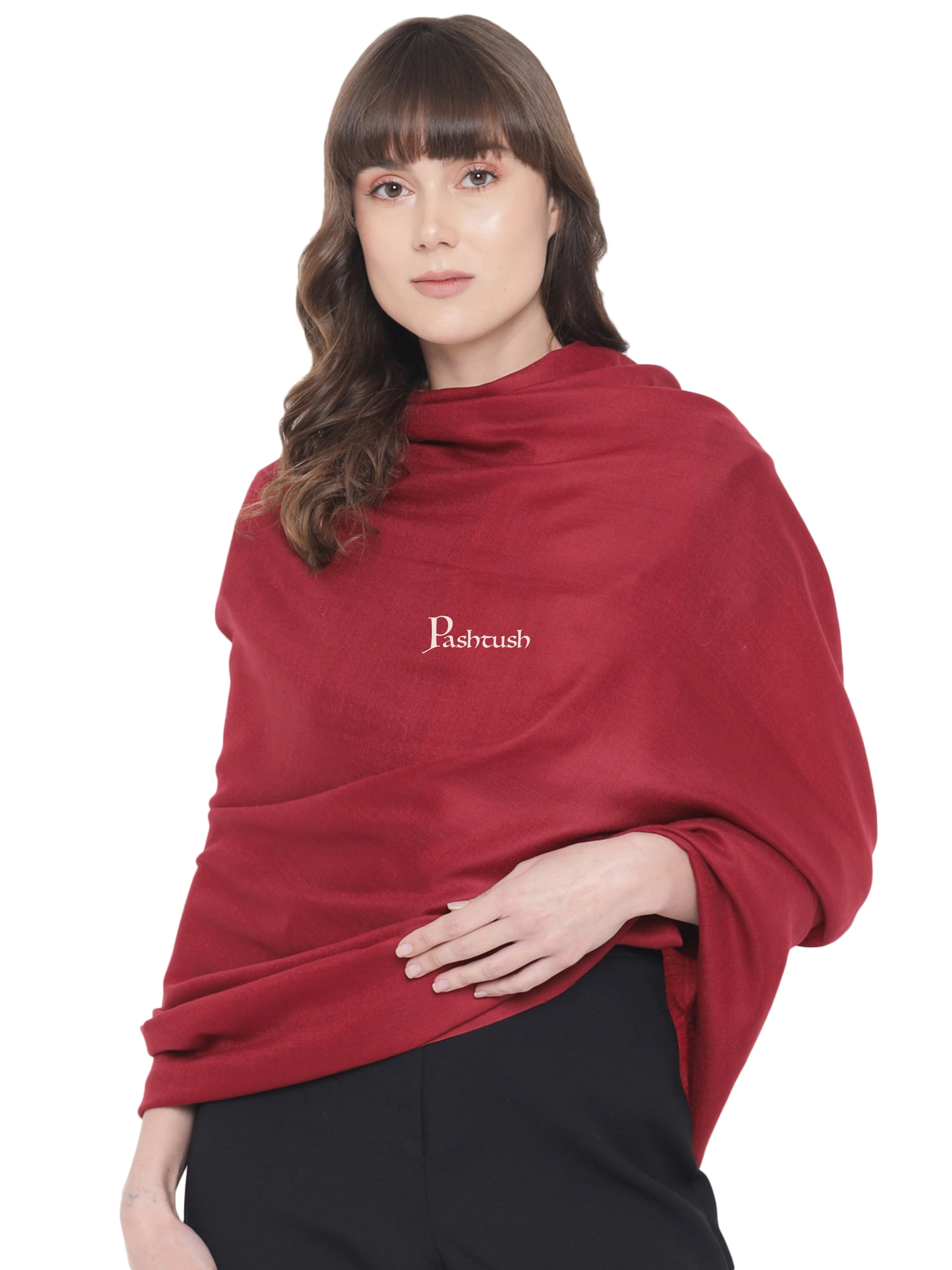 Pashtush Womens Fine Wool Shawl, Extra Soft Warm - Light Weight, Solid Crimson - Image 4
