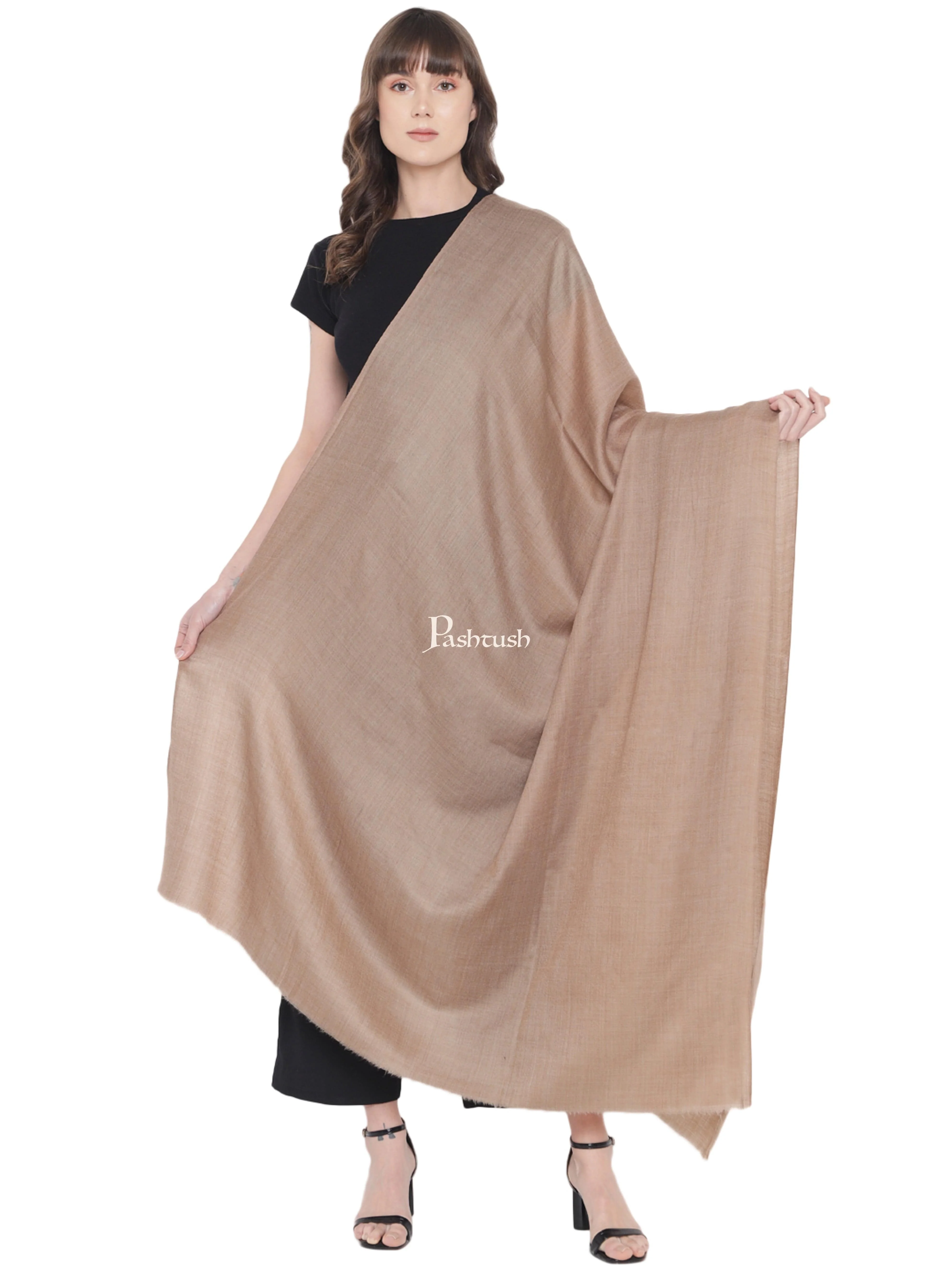 Pashtush Womens Fine Wool Shawl, Natural, Extra Soft Warm - Light Weight, Taupe - Image 3