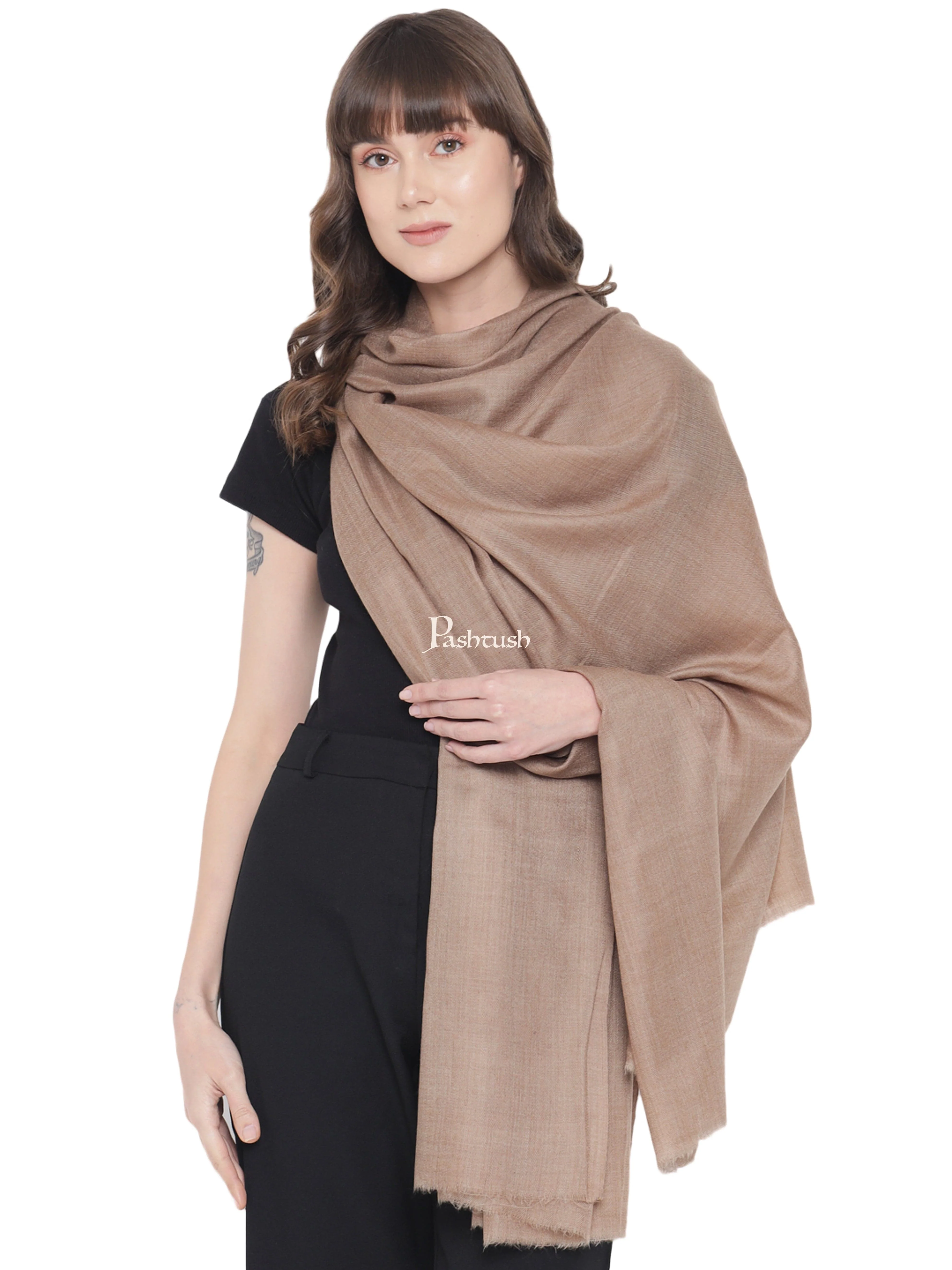 Pashtush Womens Fine Wool Shawl, Natural, Extra Soft Warm - Light Weight, Taupe - Image 4