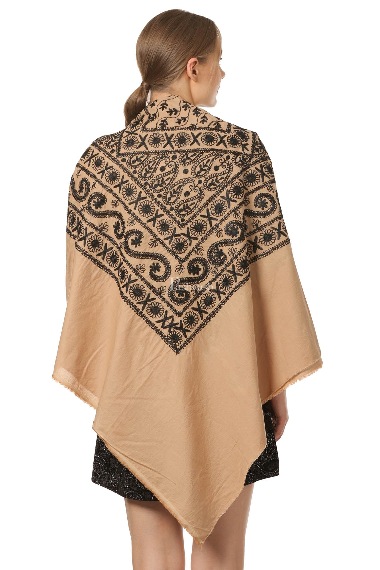Pashtush Womens Hand Embroidered Kaftan Square Shawl, With Aari Embroidery, Cotton. - Image 10