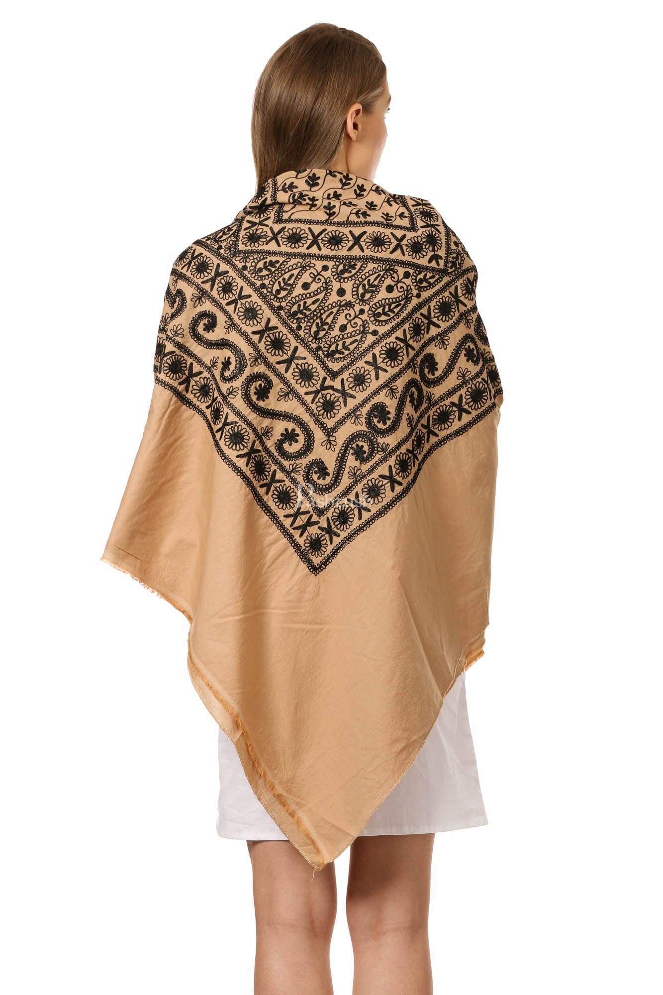 Pashtush Womens Hand Embroidered Kaftan Square Shawl, With Aari Embroidery, Cotton. - Image 6