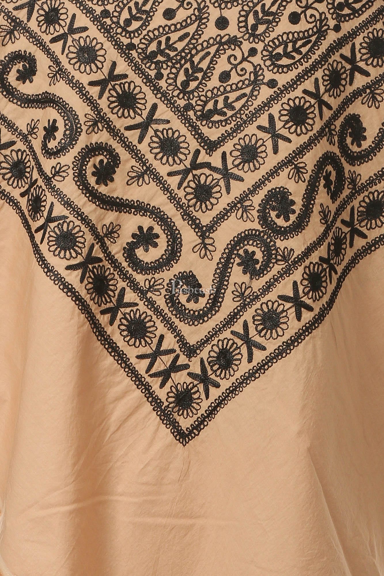 Pashtush Womens Hand Embroidered Kaftan Square Shawl, With Aari Embroidery, Cotton. - Image 7