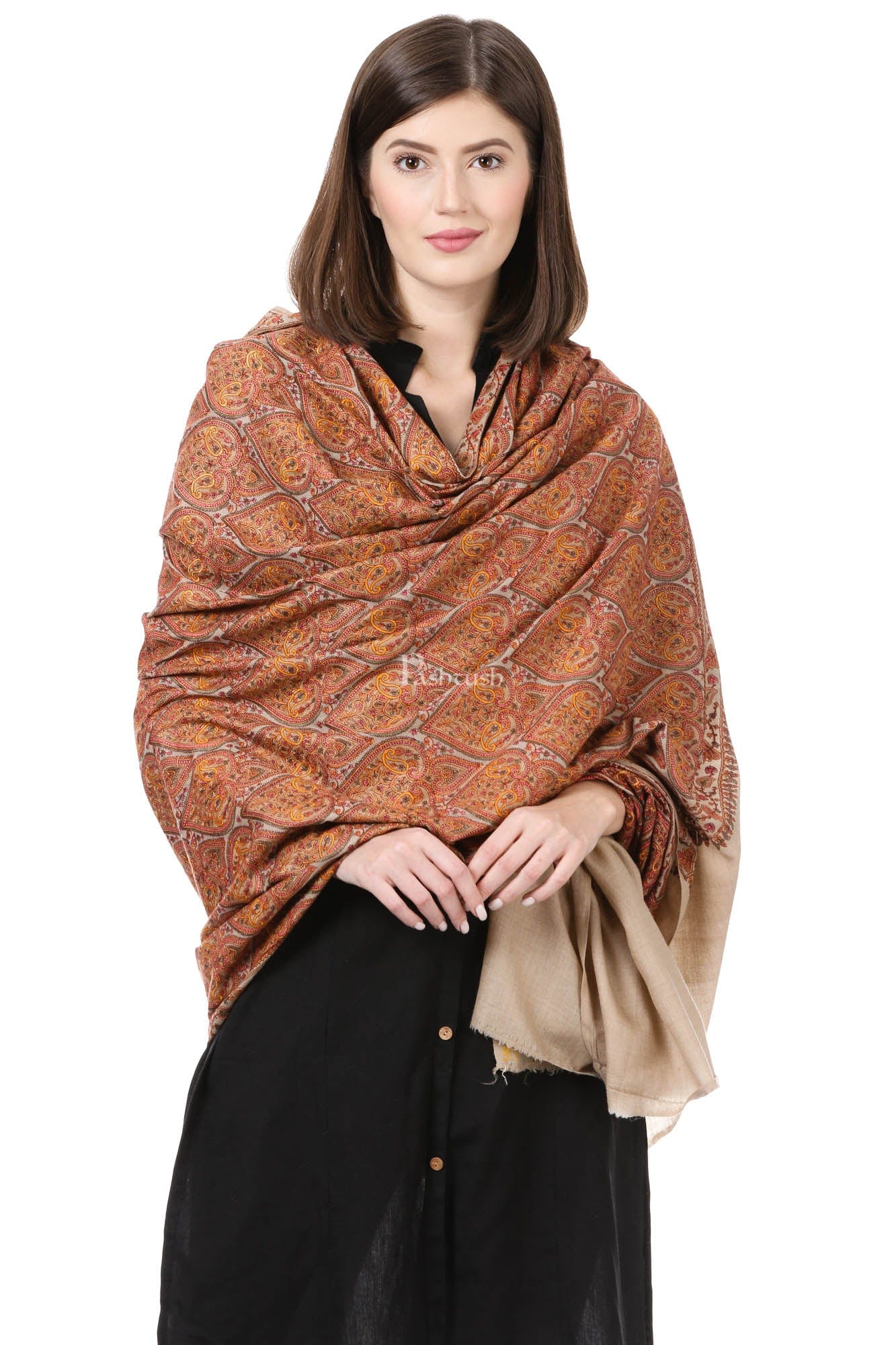 Pashtush Womens Embroidery Jaal Jamawar Shawl, Fine Wool, Soft And Warm - Image 4