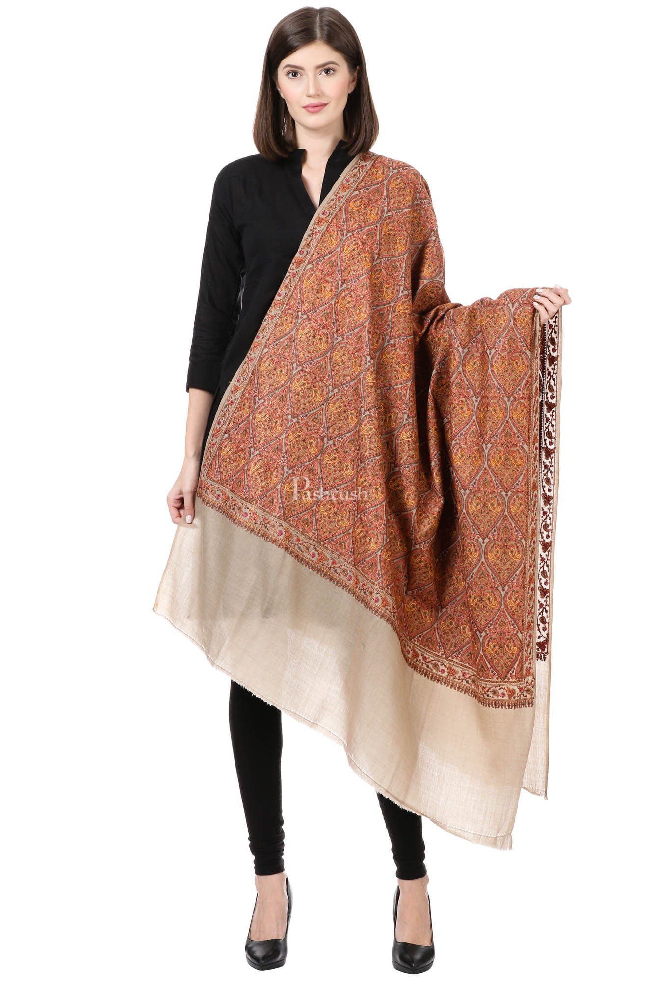 Pashtush Womens Embroidery Jaal Jamawar Shawl, Fine Wool, Soft And Warm - Image 5