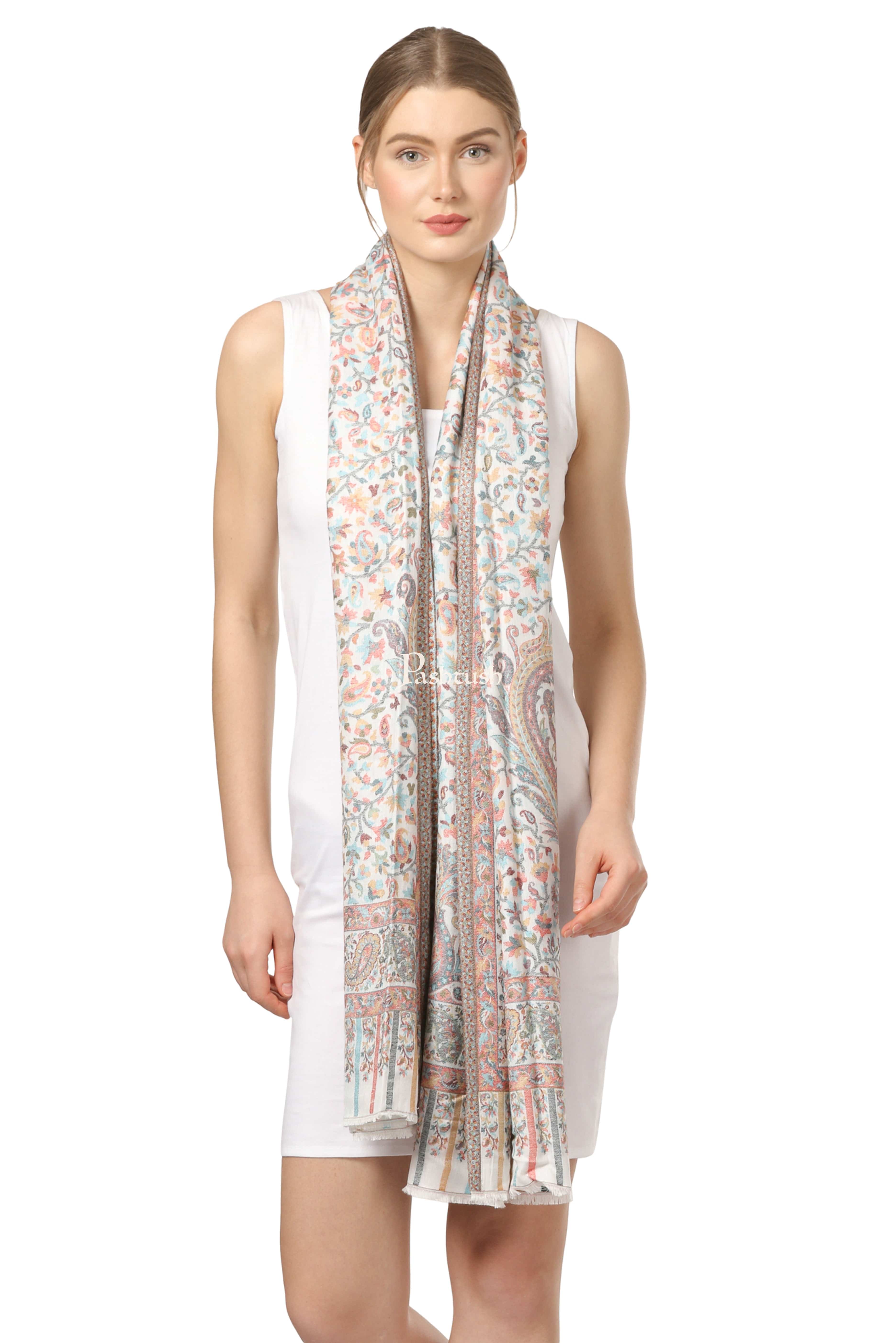 Pashtush Women'S Ethnic Design, Soft Bamboo Scarf, Stoles, Wraps (Ivory) - Image 4