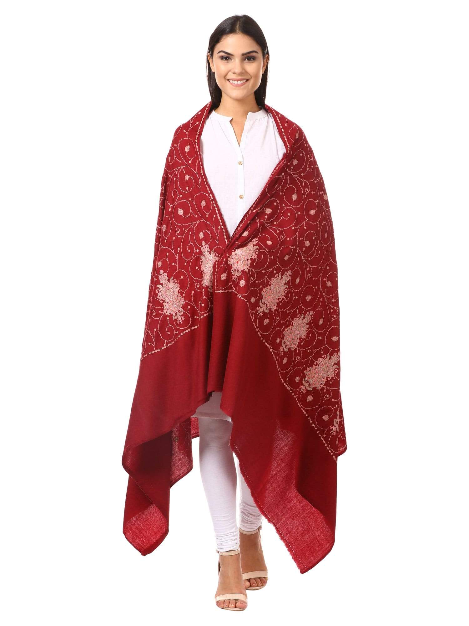 Pashtush Womens Embroidery Shawl, Jaal Design, Silk Thread Needlework - Image 4