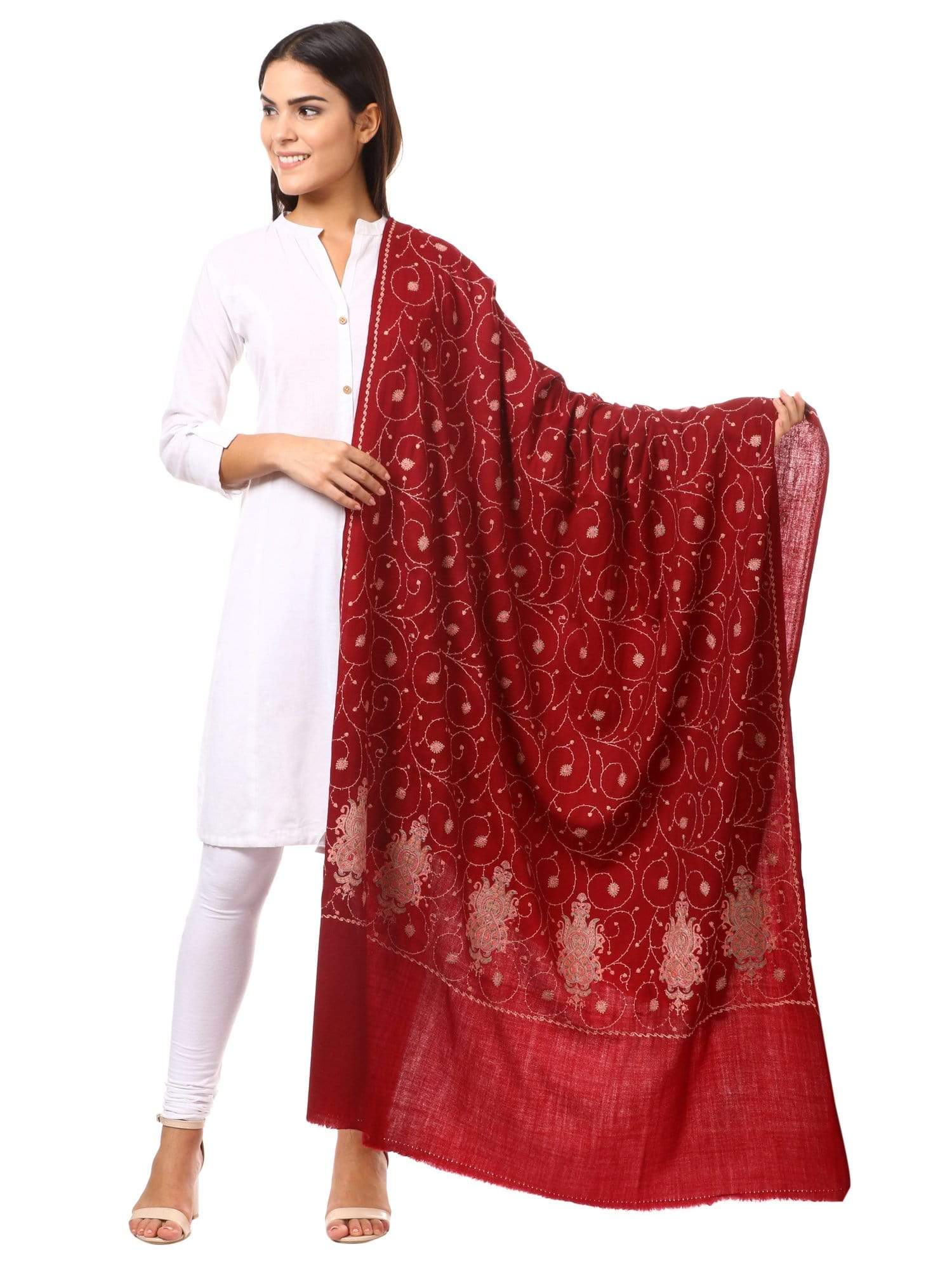 Pashtush Womens Embroidery Shawl, Jaal Design, Silk Thread Needlework - Image 5