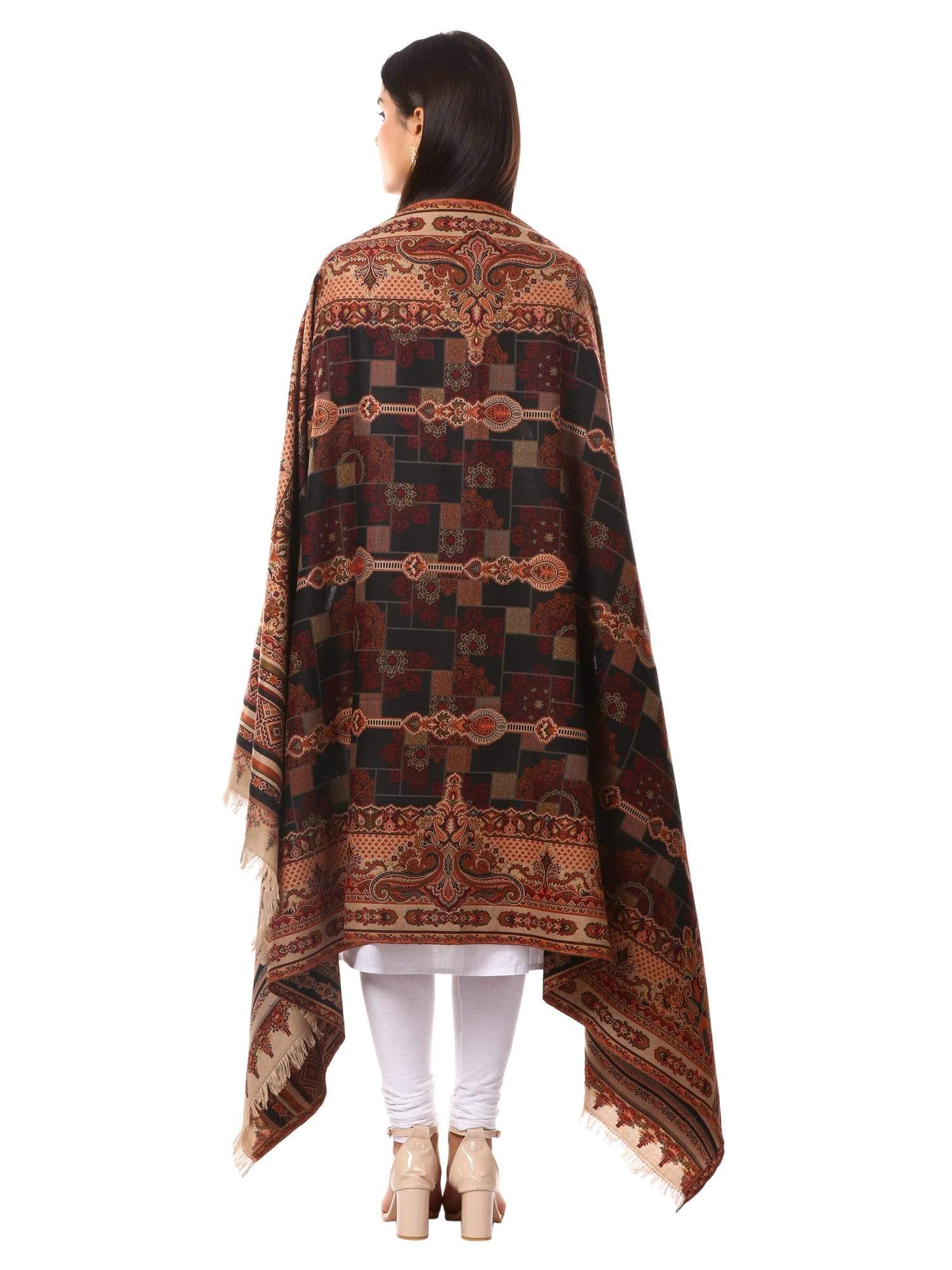 Pashtush Womens Aztec Jamawar Shawl, Faux Pashmina -Black - Image 3