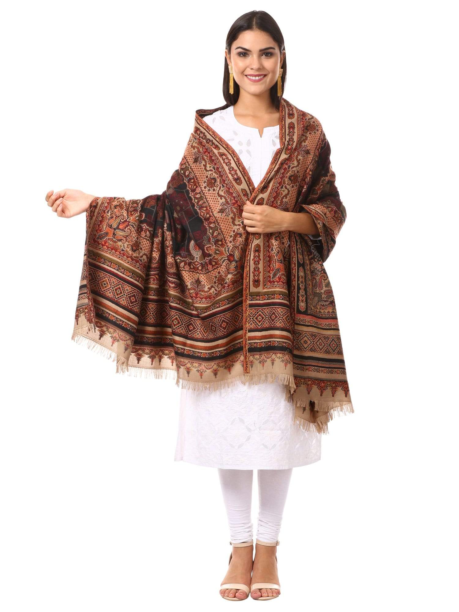Pashtush Womens Aztec Jamawar Shawl, Faux Pashmina -Black - Image 4