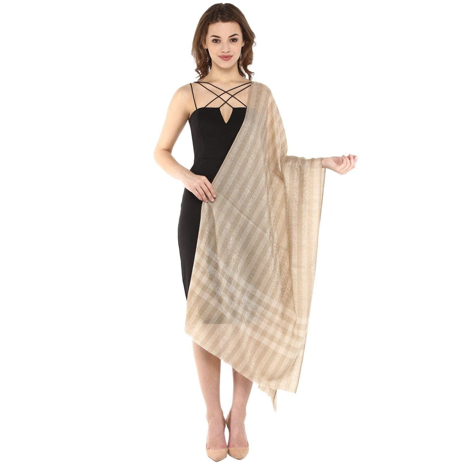 Pashtush Womens Luxury Wool Check Scarf, Soft Wool Reversible Scarf Stole, Extra-Fine - Image 3