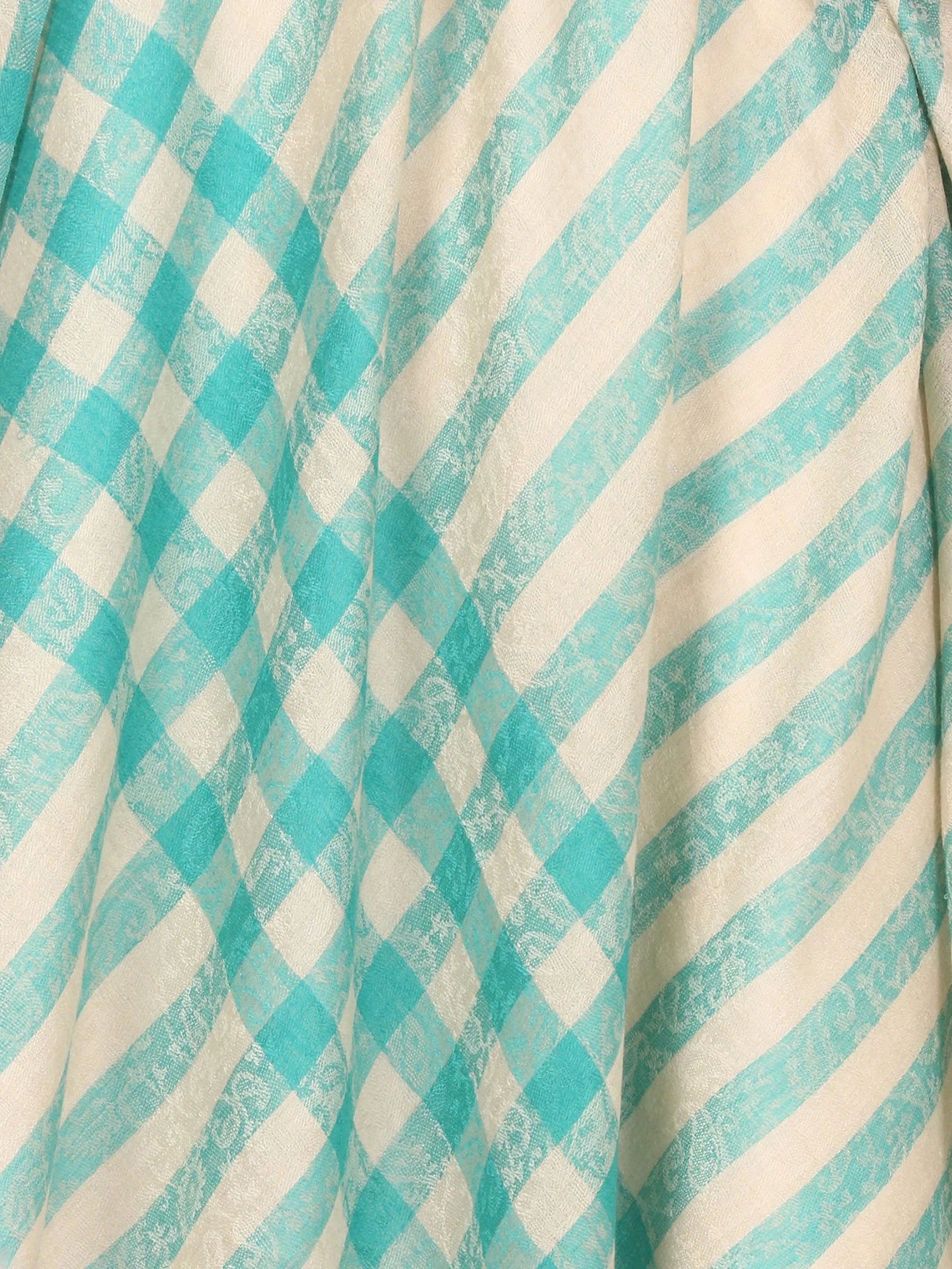Pashtush Womens Woven Extra Fine Wool Check Stripe Design Scarf,Seagreen - Image 5