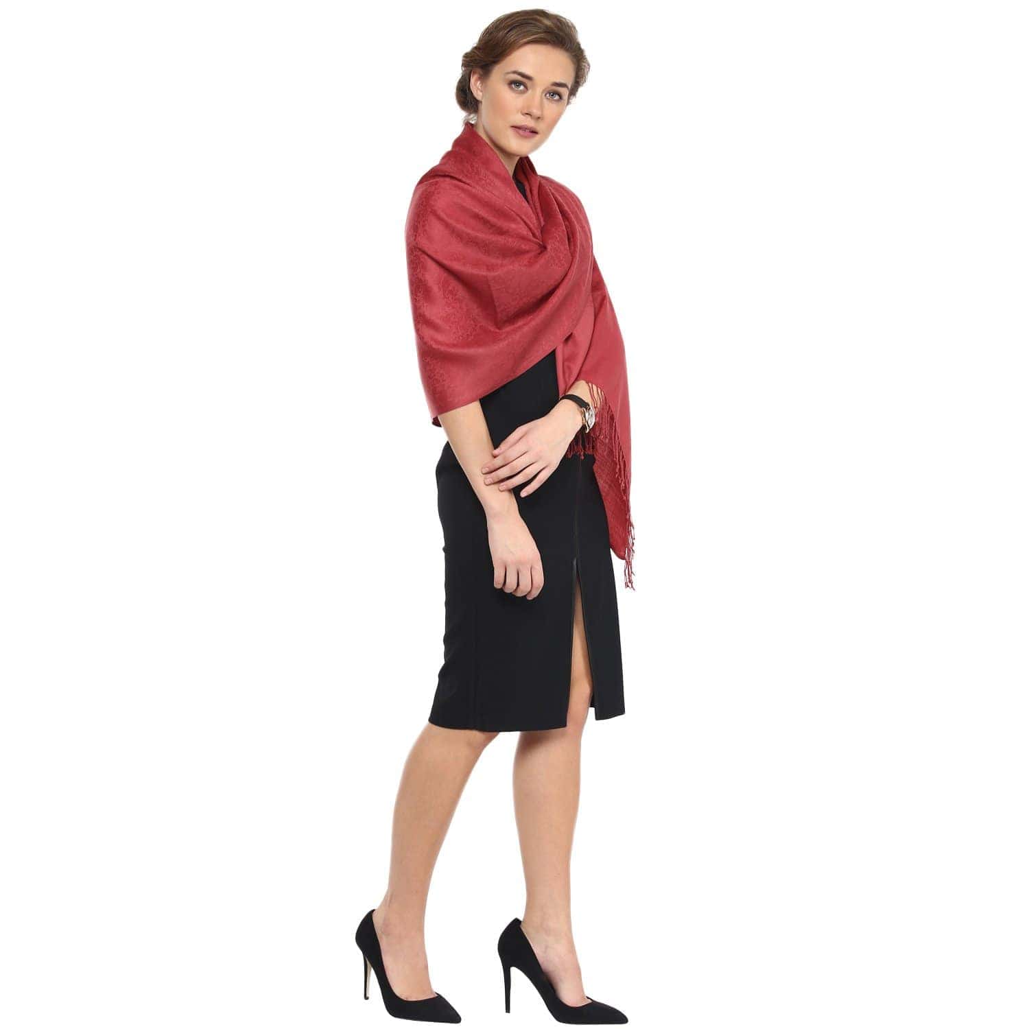 Pashtush Womens Paisley Weave Scarf, Soft And Warm, Luxury Wool - Morning Rose - Image 4