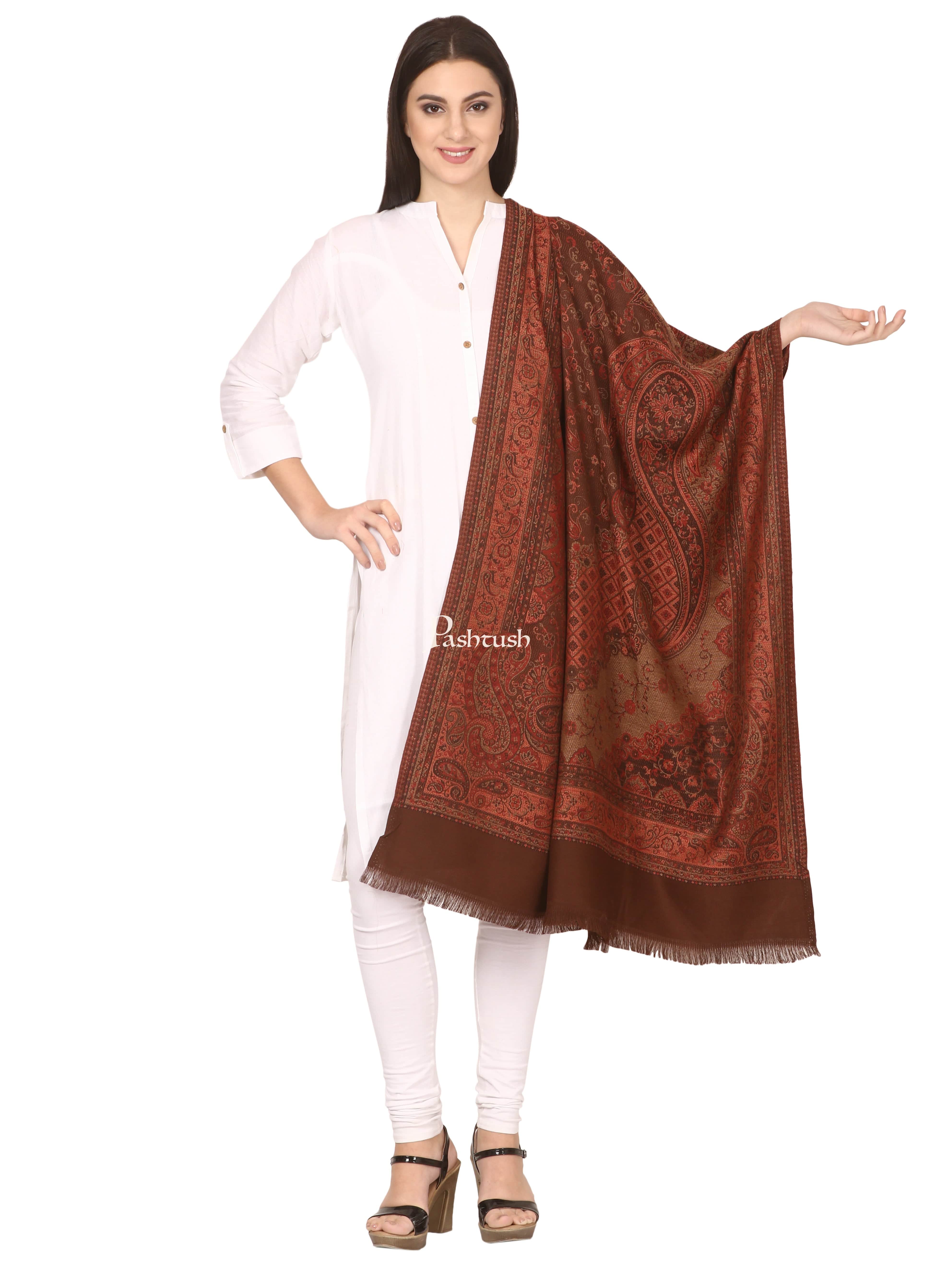 Pashtush Women'S Shawl, Faux Pashmina Design, Coffee - Image 4