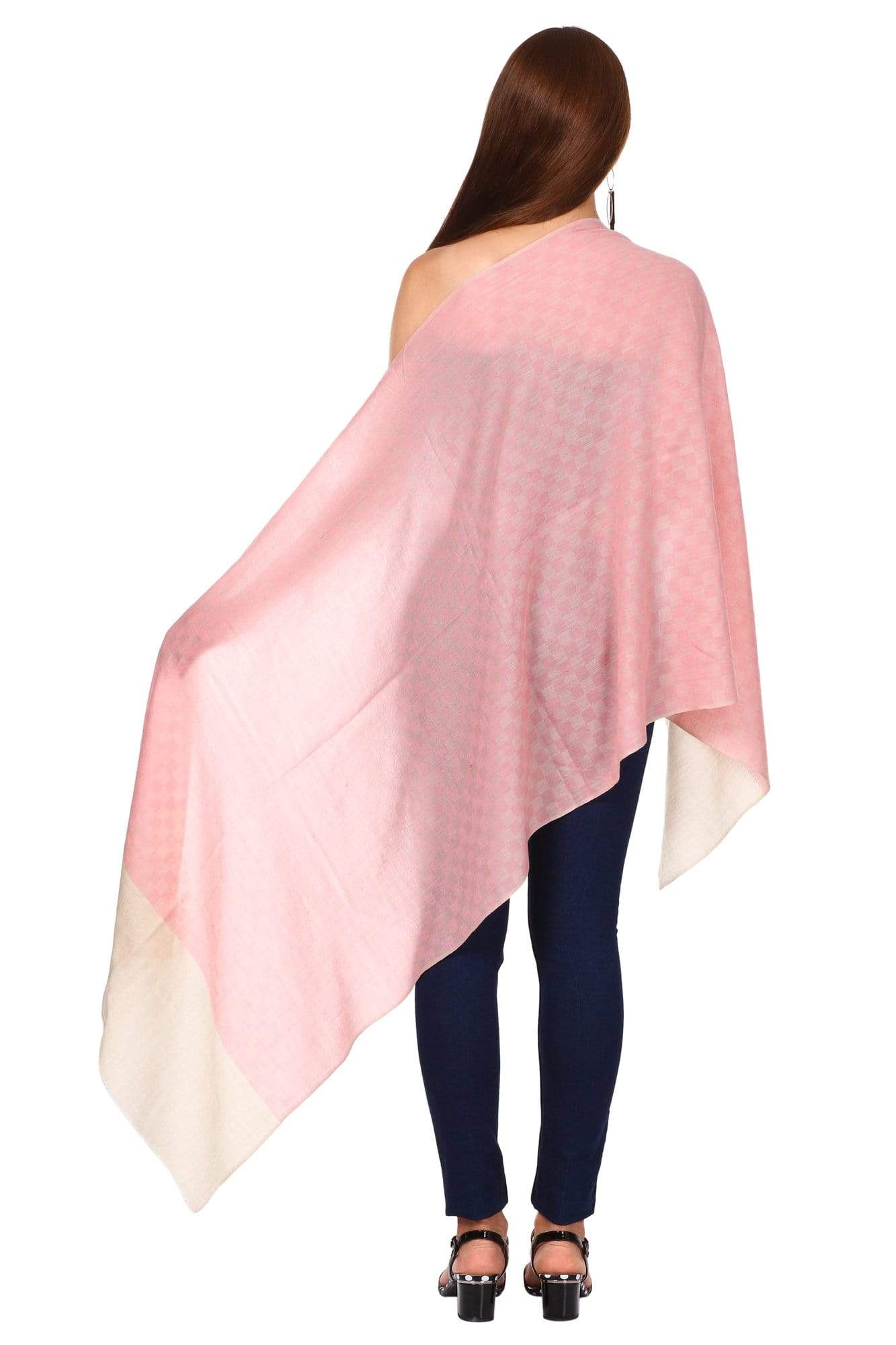 Pashtush Women'S Silk-Fine Wool Stole, Checkered Design, Powder Pink - Image 4