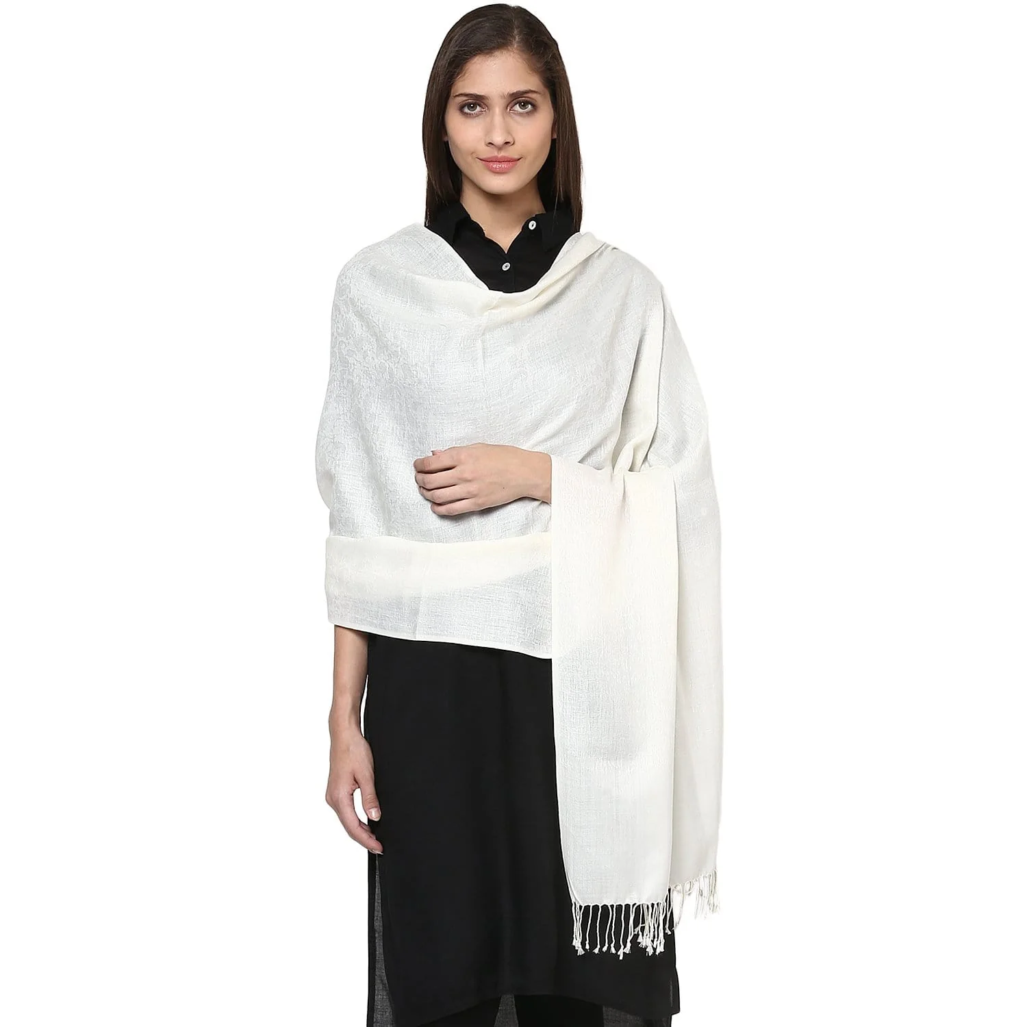 Pashtush Women'S Soft Shawl Pearl White Stole - Image 4
