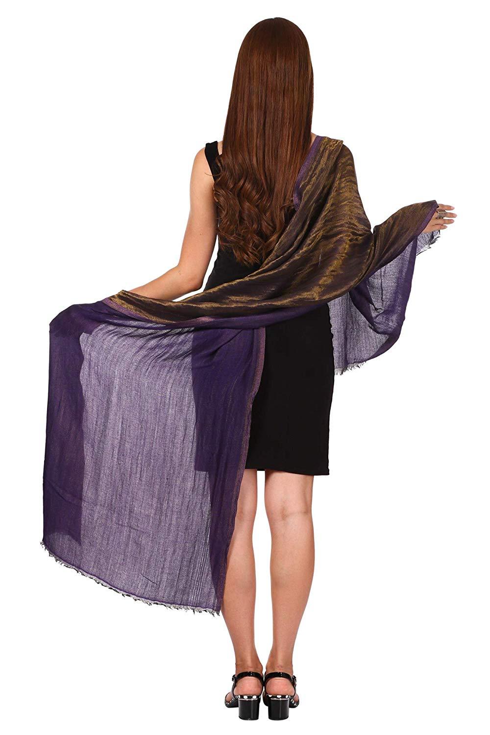 Pashtush Womens Twilight Metallic Zari Scarf, Reversible Wool Soft Violet - Image 3