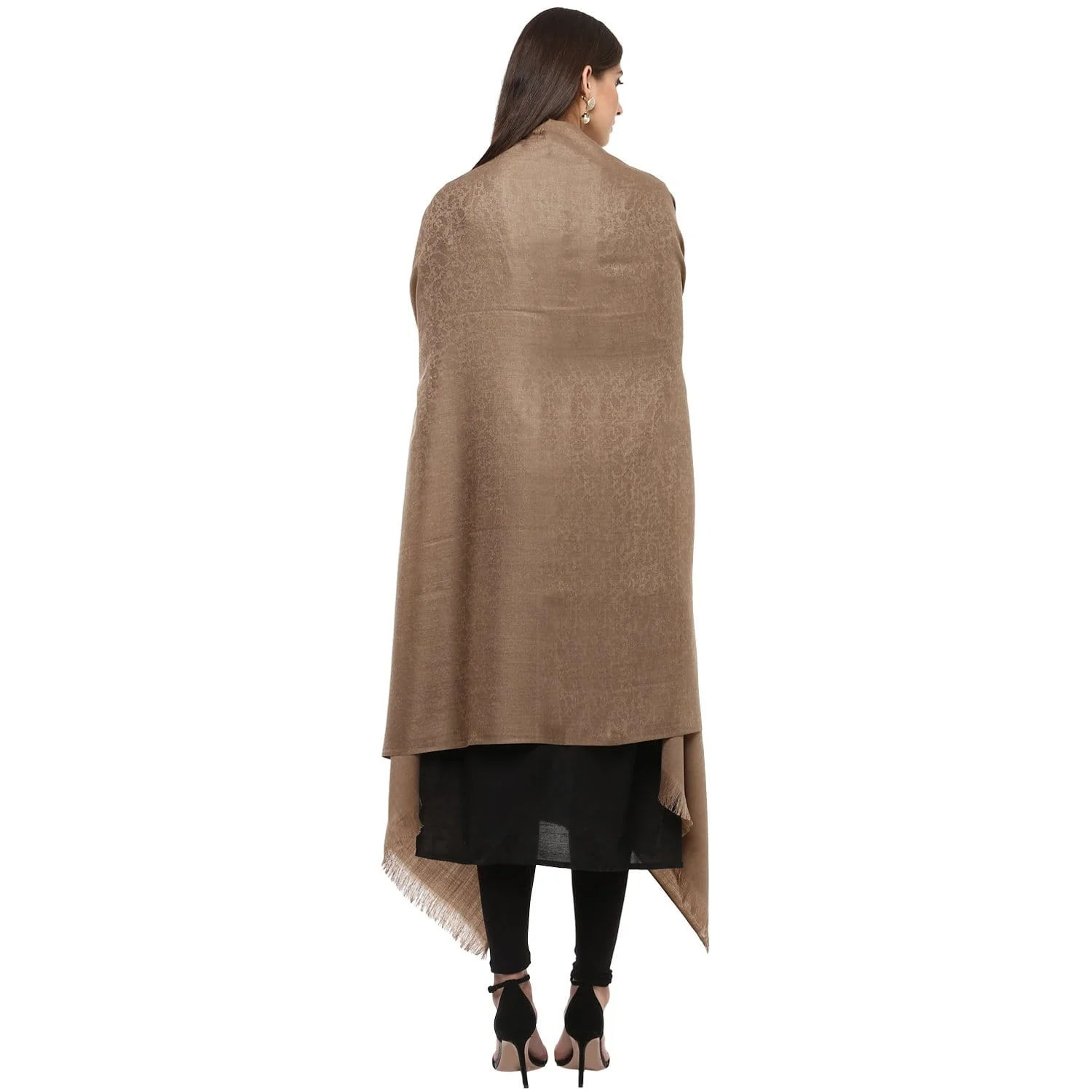 Pashtush Women'S Wool Shawl, Pasiley Weave, Taupe - Image 4