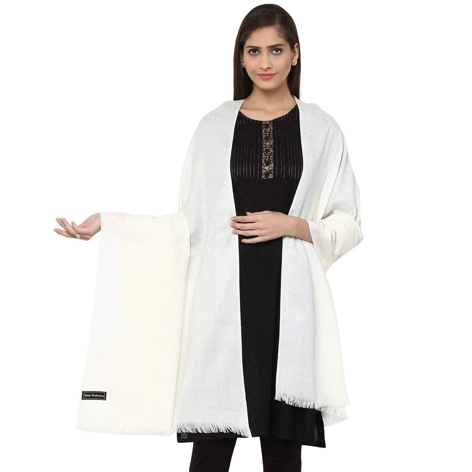 Pashtush Women'S Wool Shawl, Paisley Design, Ivory - Image 3