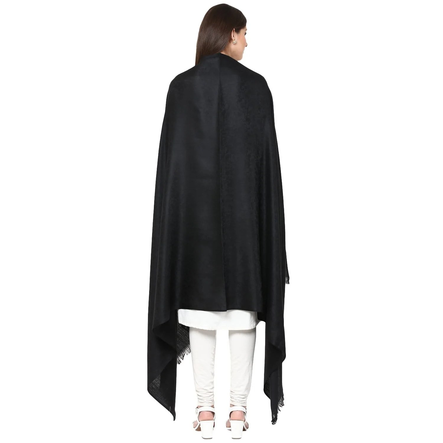 Pashtush Womens Shawl, Fine Wool With Paisley Jacquard Weave, Rich Black - Image 3