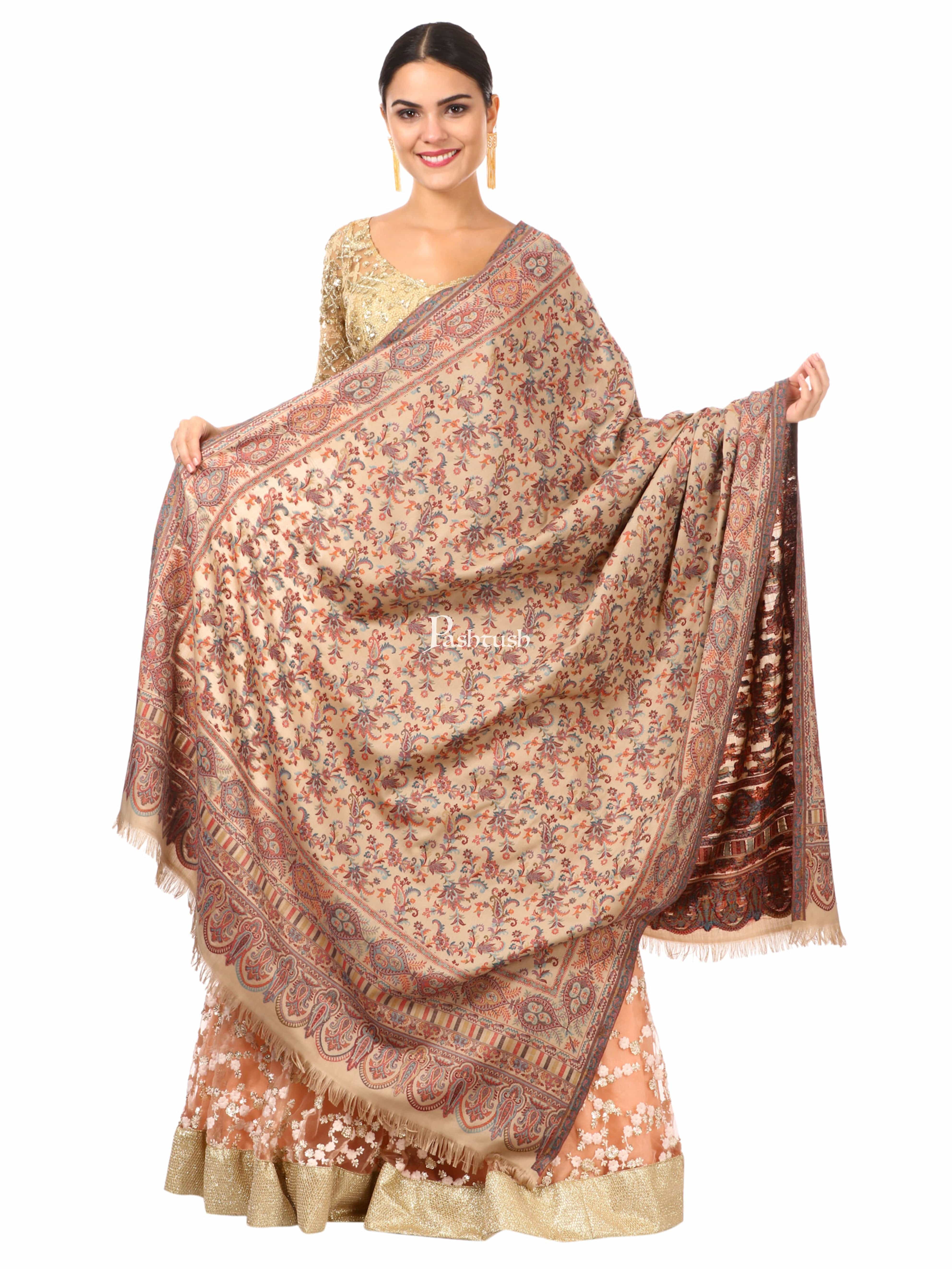 Pashtush Womens Faux Pashmina, Ethnic Weave Shawl, Beige - Image 3